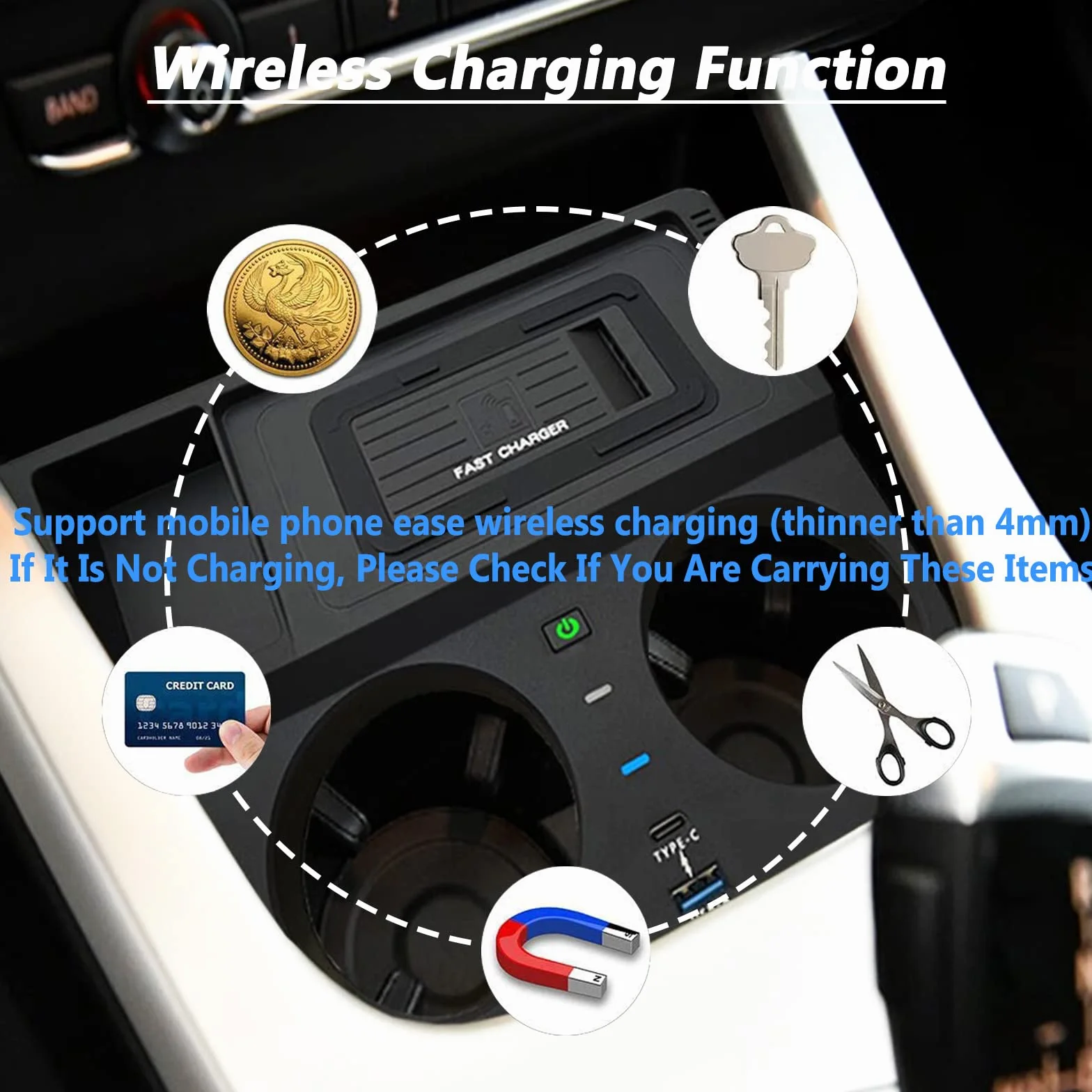 Bezprzewodowa ładowarka Samochodowa dla BMW X3 (2013-2018) / X4 (2014-2018), Podkładka Do Szybkiego ładowania Telefonu O Mocy 15W dla Dowolnego Telefonu Komórkowego Obsługującego Qi