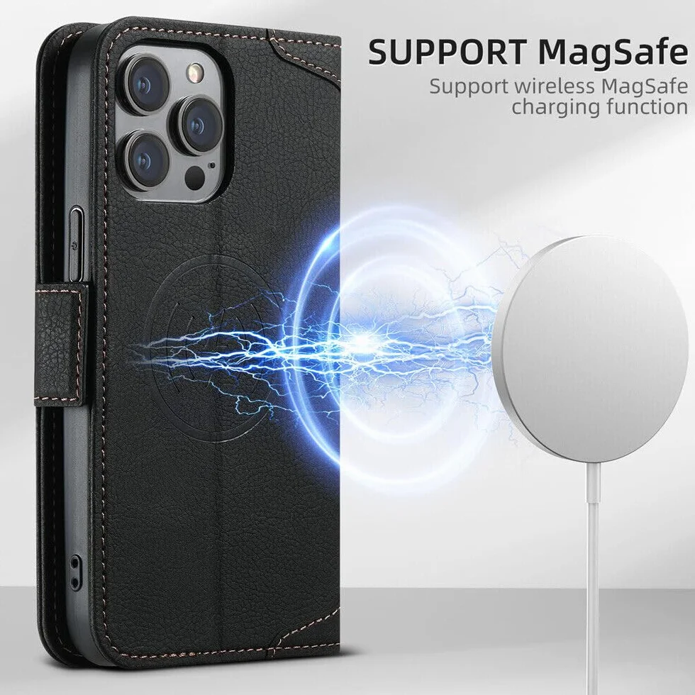 dla iPhone 16 Plus (kolor: różowy) stylowy skórzany portfel etui magnetyczne etui z klapką dla łatwego dostępu