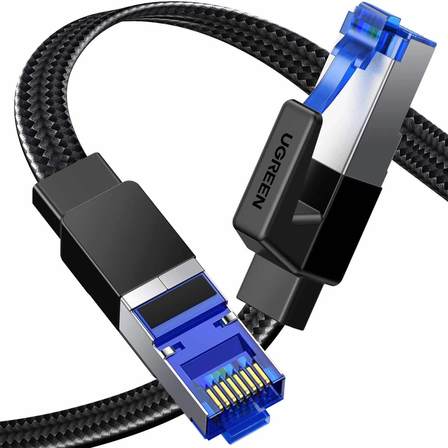 UGREEN Kabel Ethernet Cat8 Płaski Pleciony 40Gbps 2000Mhz Kompatybilny Z Ps5, Ps4, Sky Box, Smart Tv, Switch, Routerem Itp. (0,5M)