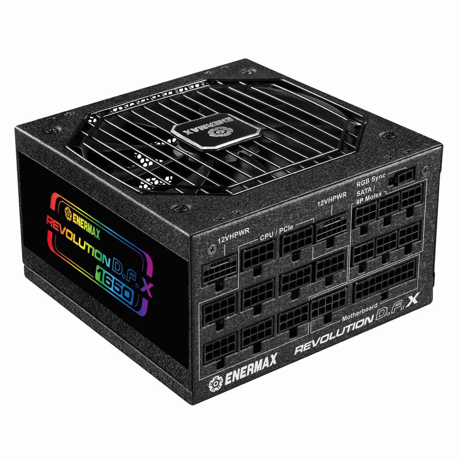 ENERMAX Revolution D.F. X ARGB ATX3.0 PCI-e 5.0 kompaktowy zasilacz do gier i streaming PC 1650 W 80Plus Gold (pełny modułowy, 2X 12VHPWR, Semi-Fanless), ERT1650EWT, czarny