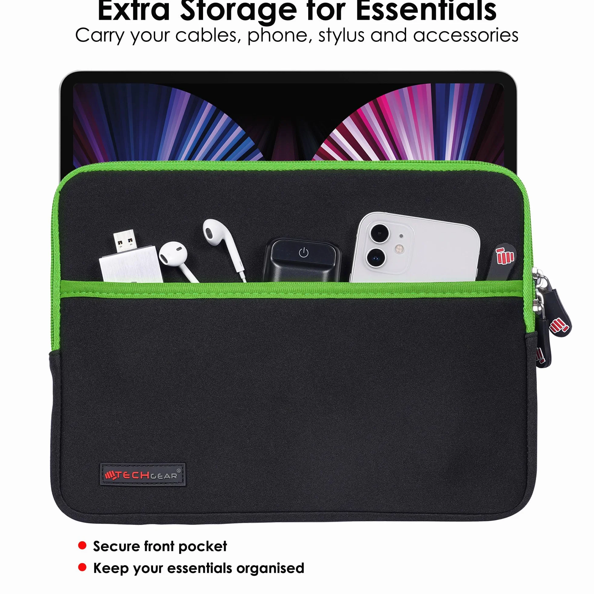 TECHGEAR Uniwersalne neoprenowe wyściełane etui na tablety 9-11 cali: iPad Pro/Air 27.9 cm, iPad A16 27.7 cm, iPad 25.9 cm, Samsung Tab A11 Plus A9+ S10 Lite S9 FE, Lenovo Tab M10 - odporne na