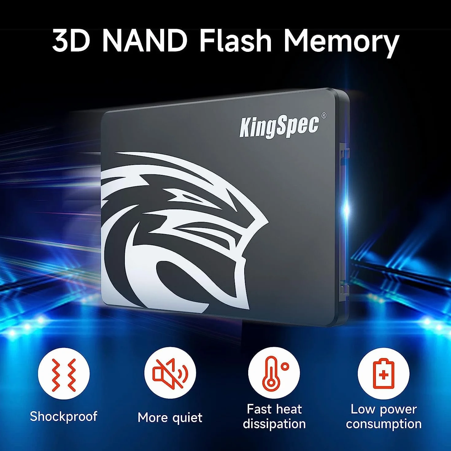 KingSpec 512GB 2.5" SATA III SSD - Wewnętrzny Dysk SSD Twardy z 3D NAND Flash, Szybki i Niezawodny, Kompatybilny z Laptopami i Komputerami Stacjonarnymi