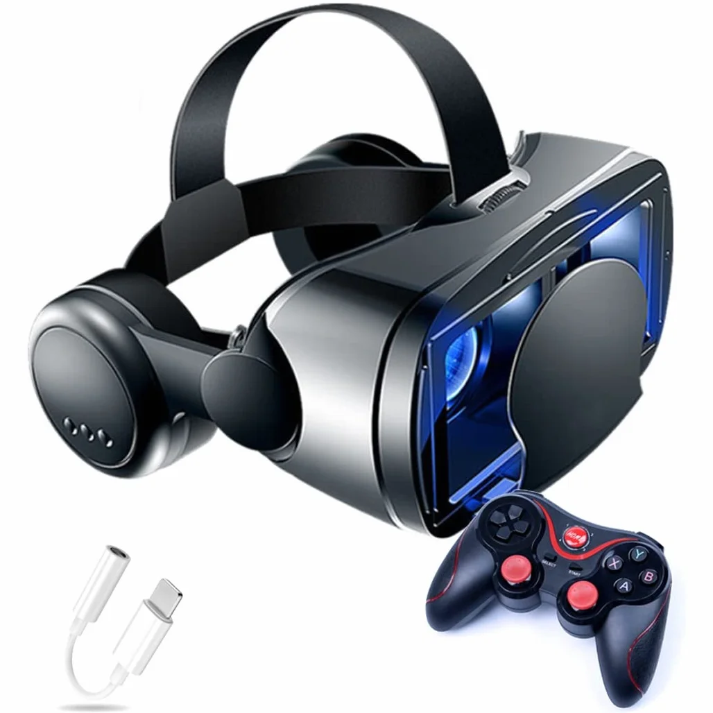 Okulary VR, zestaw słuchawkowy do wirtualnej rzeczywistości, zestawy słuchawkowe VR obsługują system Android i iOS, połączenie Bluetooth do iPhone'a 13 Pro Max/13 Pro/13/12/11, do Samsung