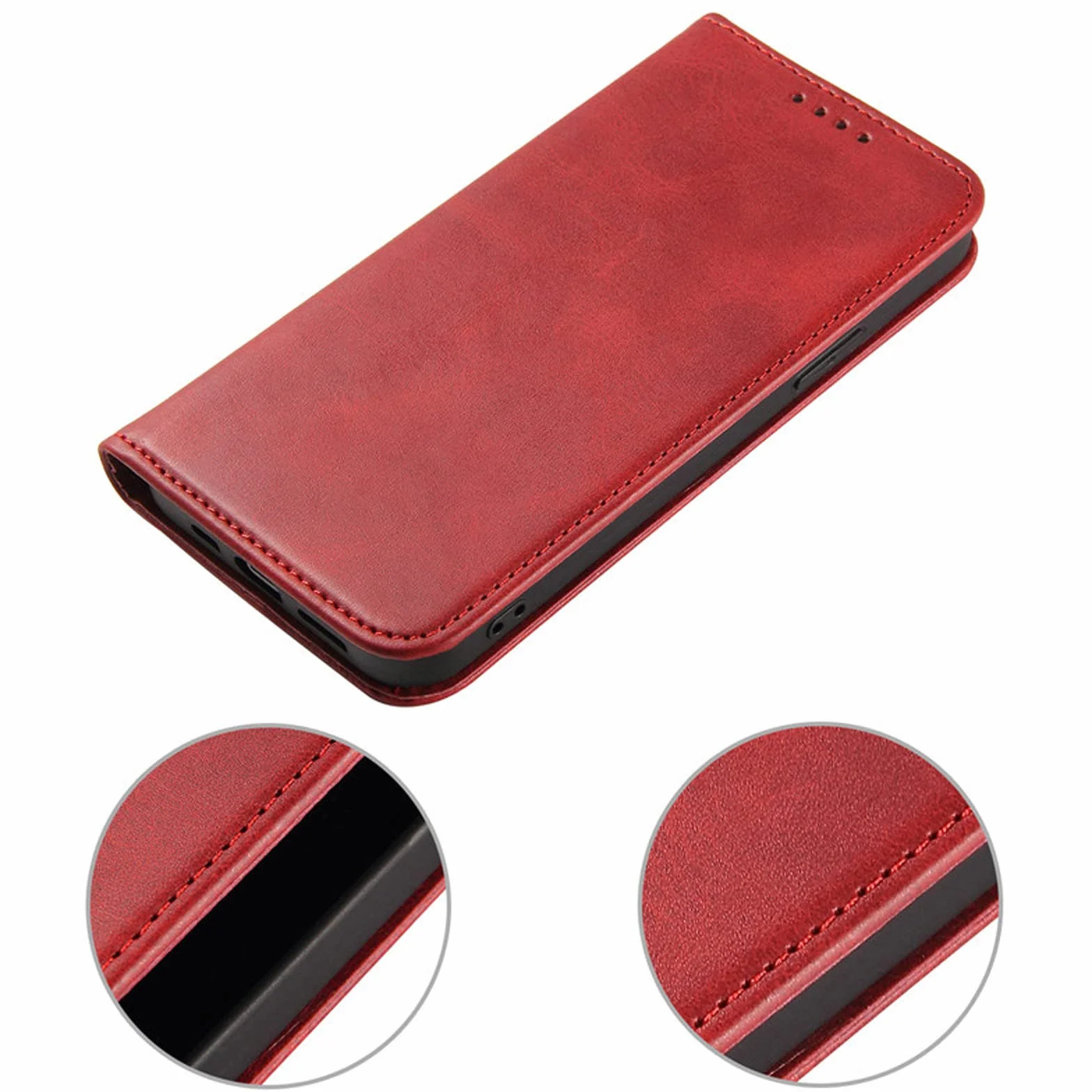LTL Etui na telefon do iPhone 13 Mini/13/13 Pro/13 Pro Max, ręcznie robione skórzane etui z klapką z przegródkami na karty, etui na telefon, magnetyczne zamknięcie, czerwone, 13pro 6,1"