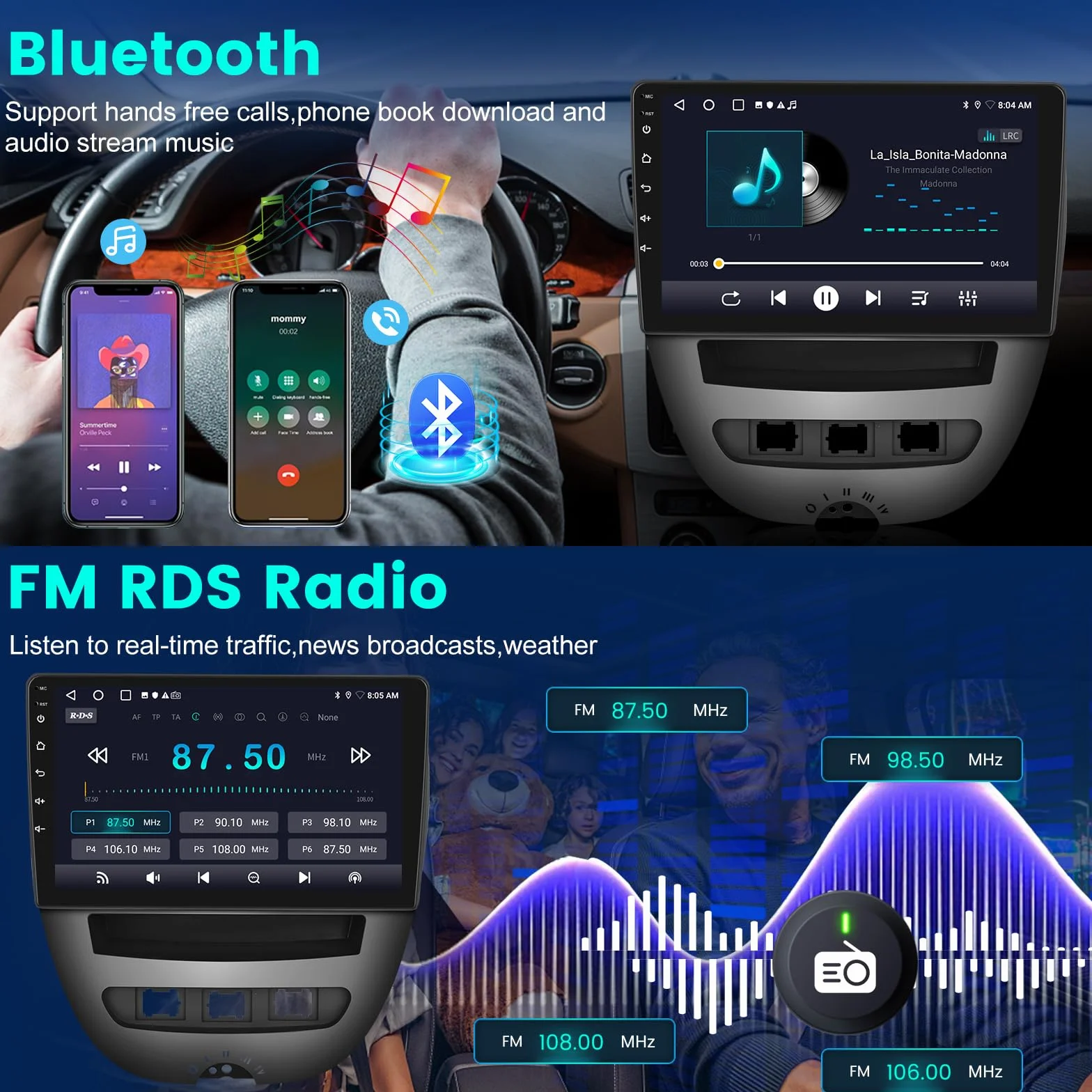 Radio samochodowe 2G+64G Android 13 do Toyota Aygo/Peugeot 107/Citroen C1 2004-2014, 10,1-calowy ekran dotykowy stereo, bezprzewodowe Carplay i Android Auto/GPS/WiFi/Bluetooth/EQ/FM RDS Radio