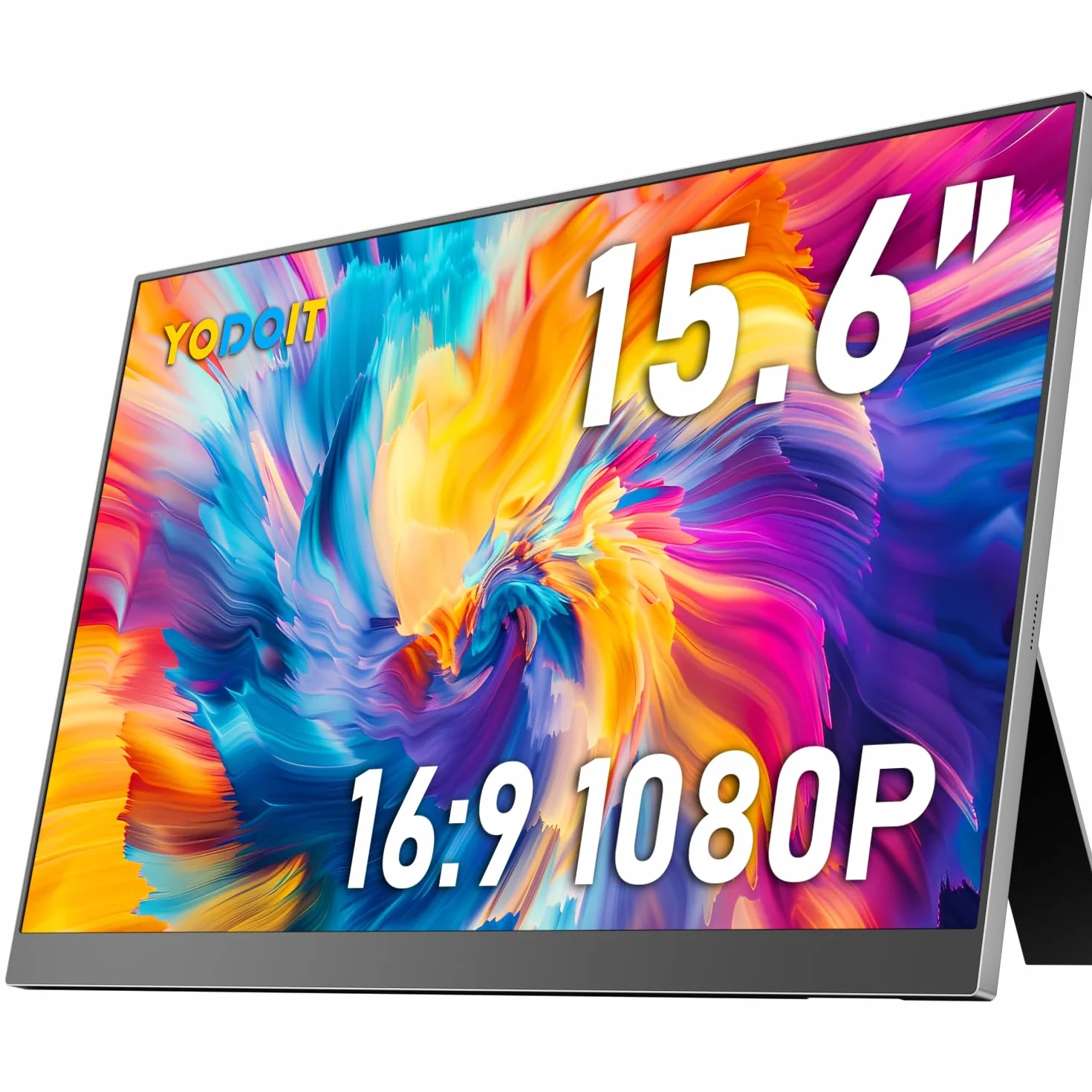 Yodoit Przenośny monitor 39.6 cm 1920 × 1080 FHD, wyświetlacz IPS z podpórką, portem USB typu C i wbudowanymi głośnikami z inteligentną osłoną, kompatybilny z komputerem, laptopem, MacBookiem, Xbox