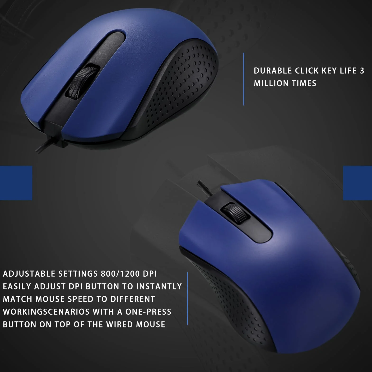 Hoteam 12 x przewodowa mysz komputerowa z ergonomicznym przewodem USB do komputerów, komputerów, laptopów, gier, biura, szkoły, artykułów gospodarstwa domowego, niebieska