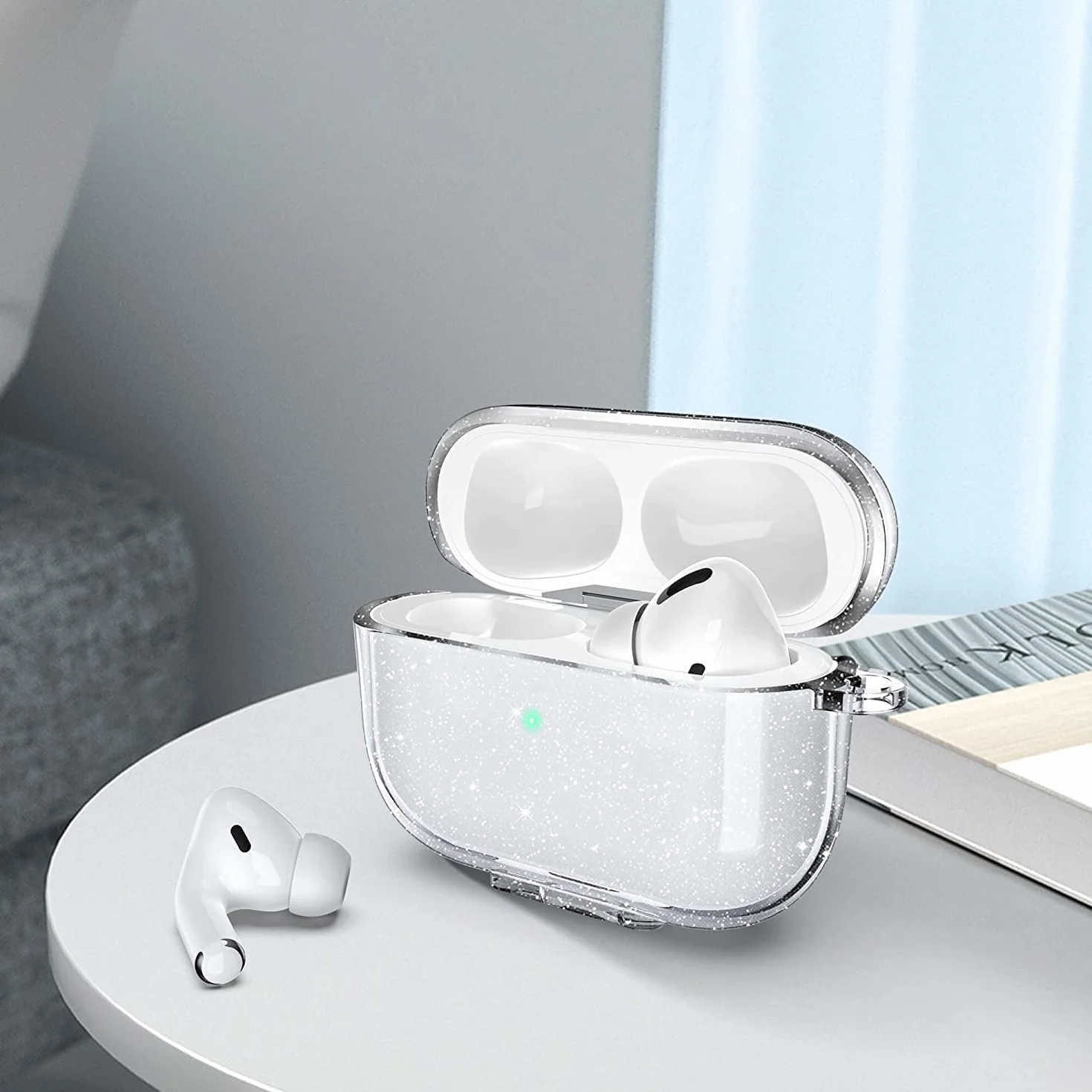 ULAK Etui do Airpods Pro 2/1. generacji, ochronny pokrowiec AirPod Pro, miękki, przezroczysty, odporny na wstrząsy, akcesoria z brelokiem do Airpods Pro 2/1, brokat
