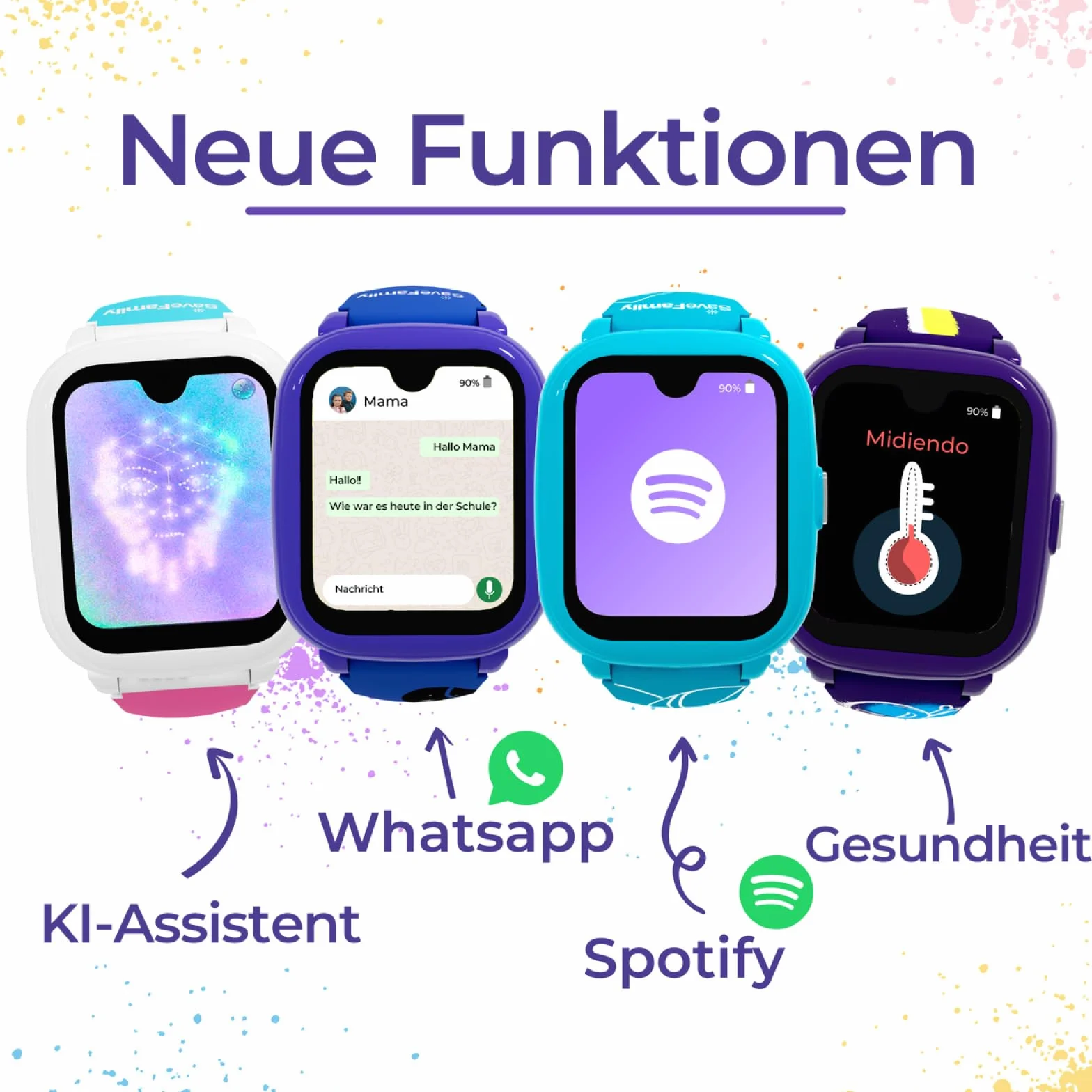 SaveFamily Iconic Plus 2.0 smartwatch dla dzieci, GPS i funkcja telefonu, ochrona danych i aplikacja dla rodziców, długi czas pracy baterii, SOS, wodoszczelny, voucher Amazon po rejestracji (sportowy)