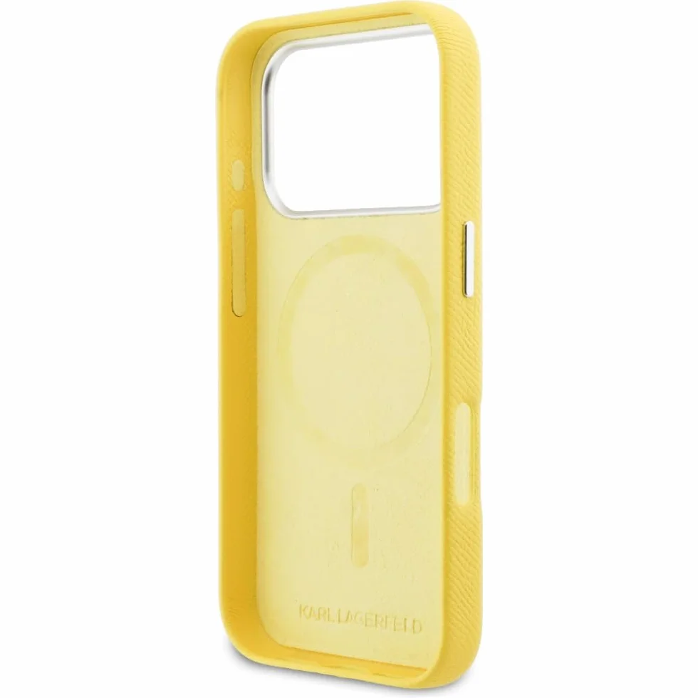 CG MOBILE Karl Lagerfeld Karl & Choupette Saffiano kompatybilne z MagSafe etui do iPhone 17 Pro (żółte)