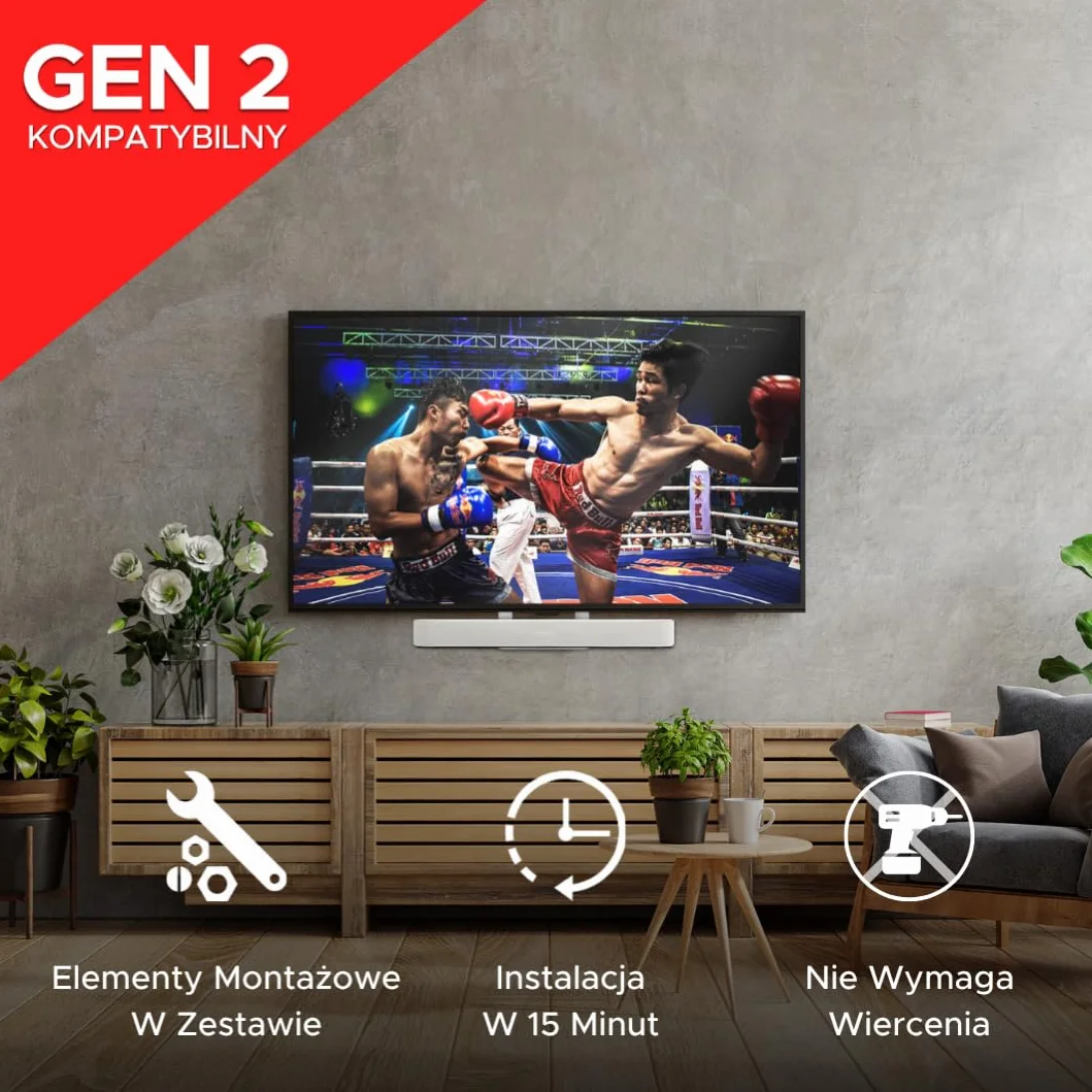 Sound bass Beam TV Mount, kompatybilny z generacją 1 i 2 Sonos Beam wspornik montażowy do telewizora, biały, pełny zestaw sprzętowy w zestawie, belka dźwiękowa