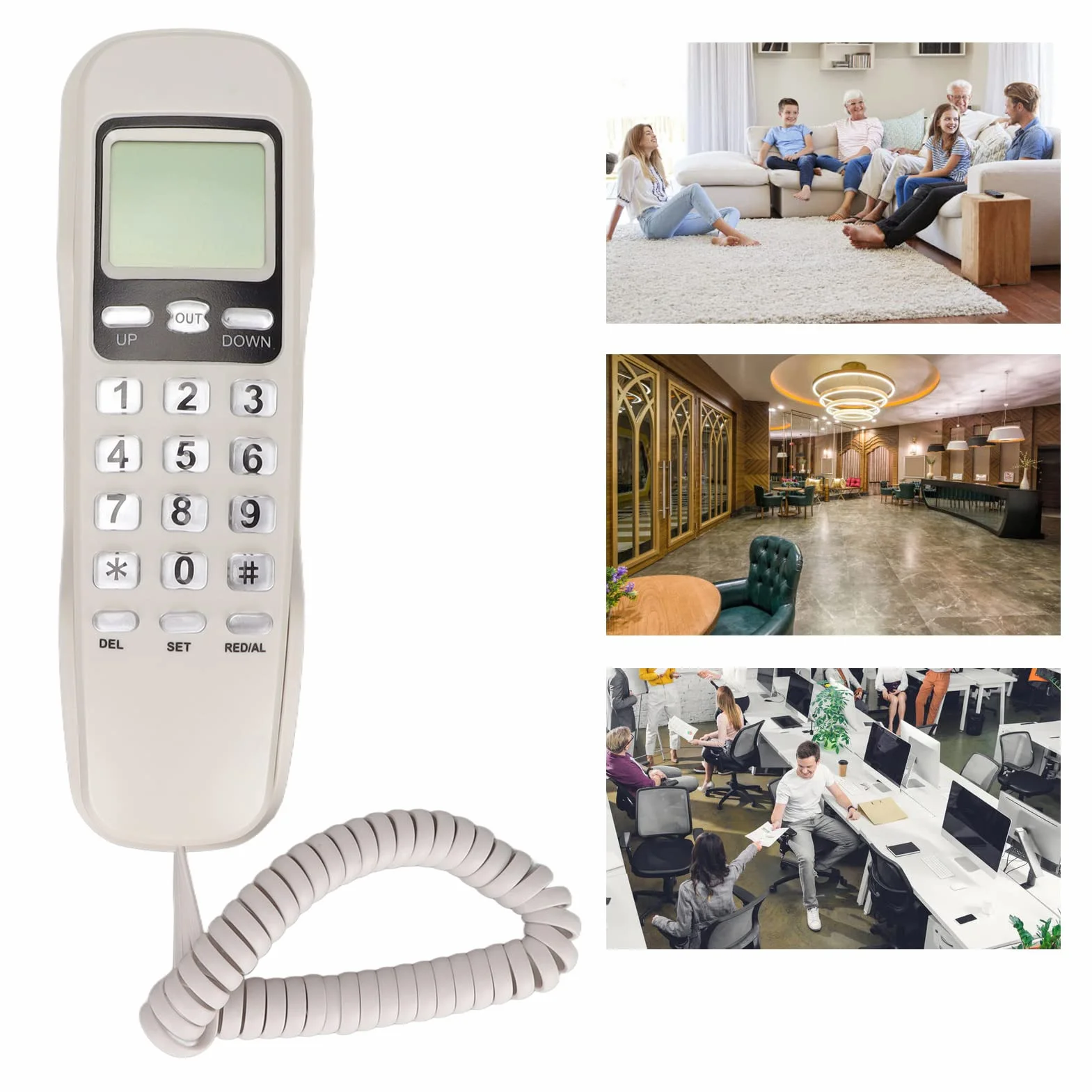 Przewodowy telefon stacjonarny, telefony domowe do montażu na ścianie lub biurkowe Telefon domowy z funkcją ponownego wybierania ostatniego numeru, lampą błyskową i wyświetlaczem ID dzwoniącego Tele