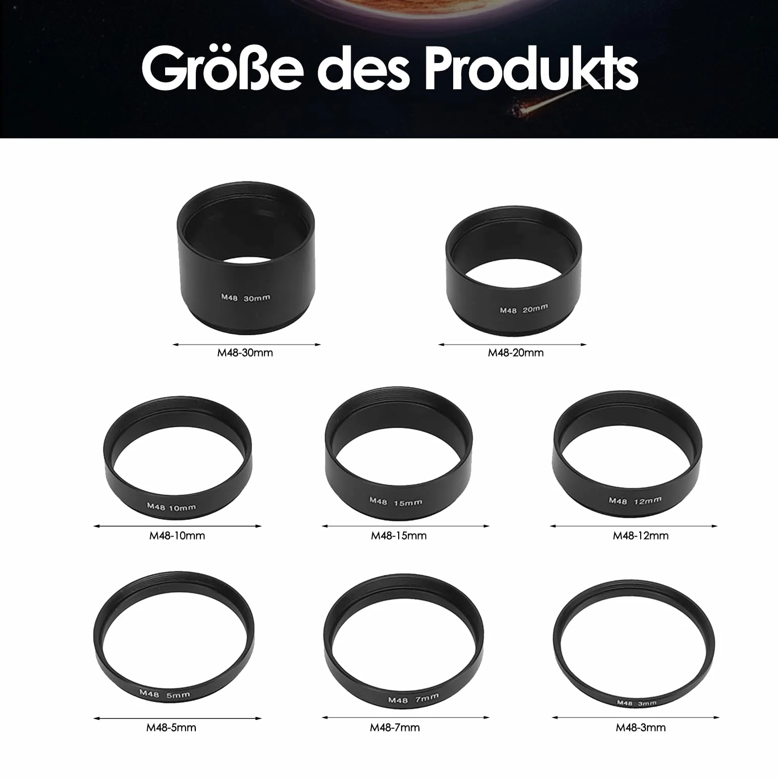 8 Sztuk M48x0.75 Zestaw Rurek Przedłużających ogniskową, Wyeliminuj Problemy z ostrością, 3 5 7 10 12 15 20 30mm pierścień Przedłużający, do Fotografii Teleskop Astronomiczny