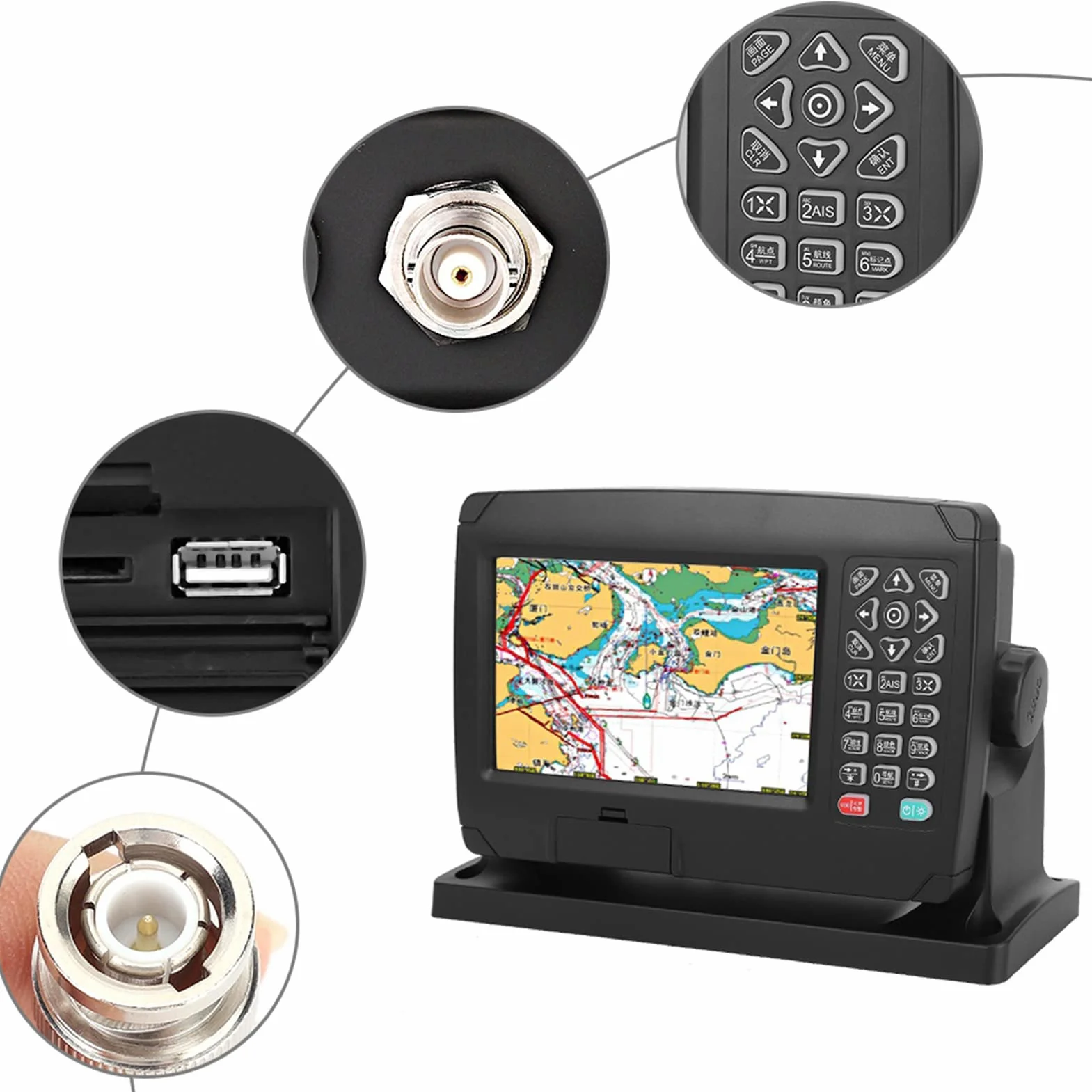 7-calowy kolorowy wyświetlacz Nawigator morski Lokalizator nawigacji GPS z mapą i zestawem do montażu, inteligentnym głosem, śledzeniem pozycji i bezstopniowym podświetleniem