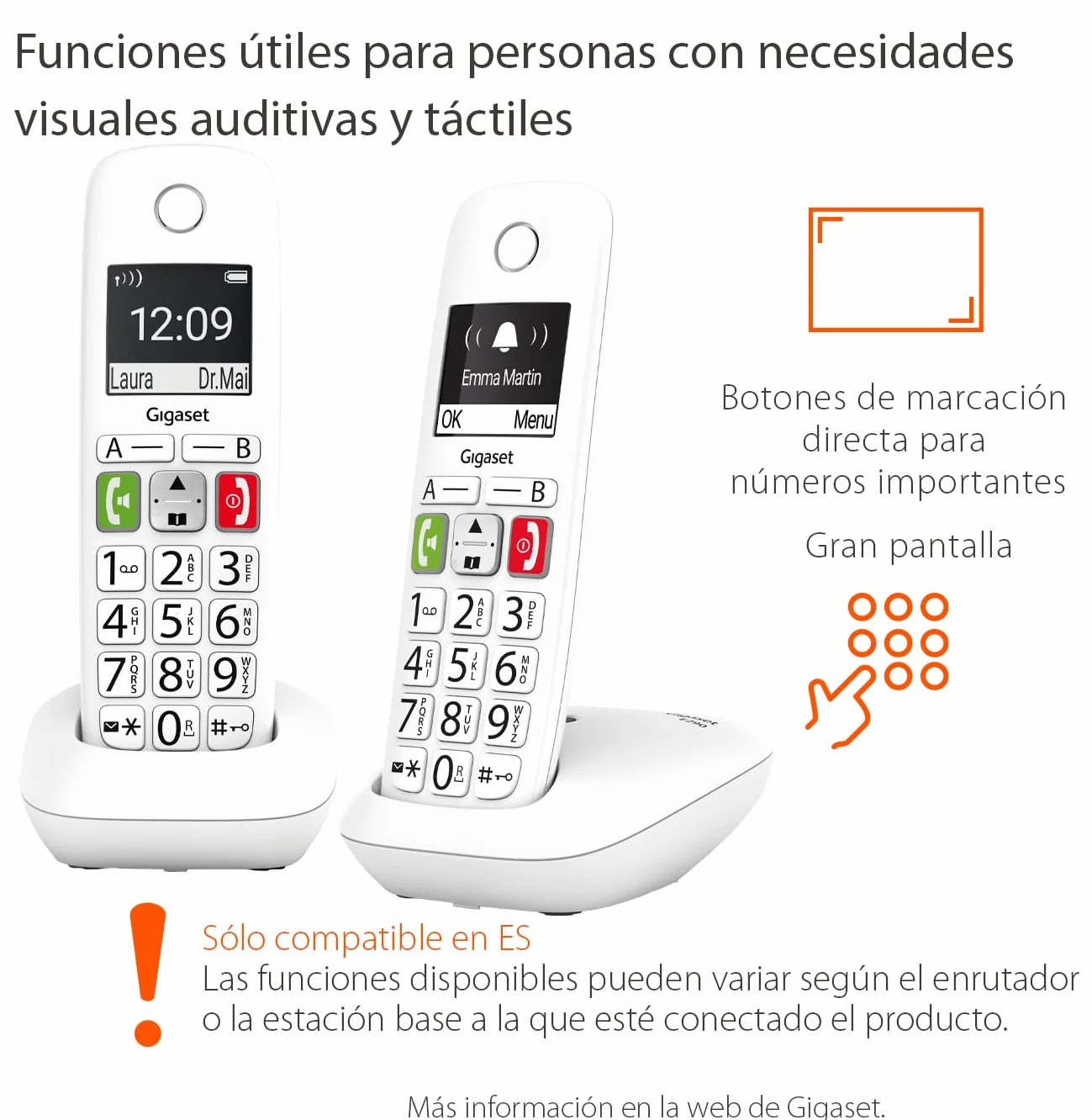 FIJO INALAMBRIC TELEFON GIGASET E290 DUO BLANCO 300 NUMEROS - 42 TONOS