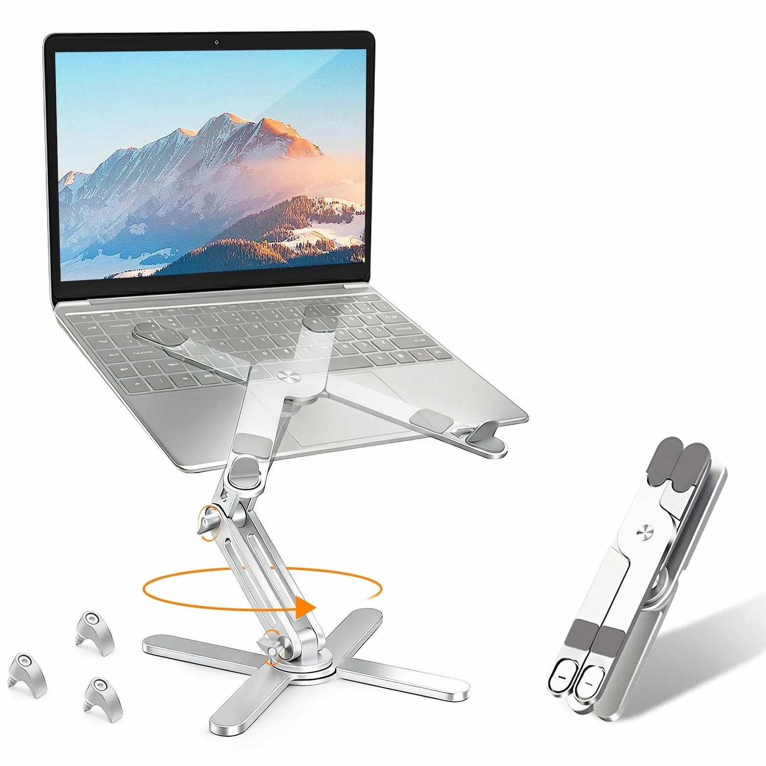 Moallia Ergonomiczny uchwyt na laptopa, teleskopowy stojak na laptopa o 360 stopni, do pracy przy biurku, w pełni składany dla łatwego przechowywania, pasuje do wszystkich MacBooków, laptopów o
