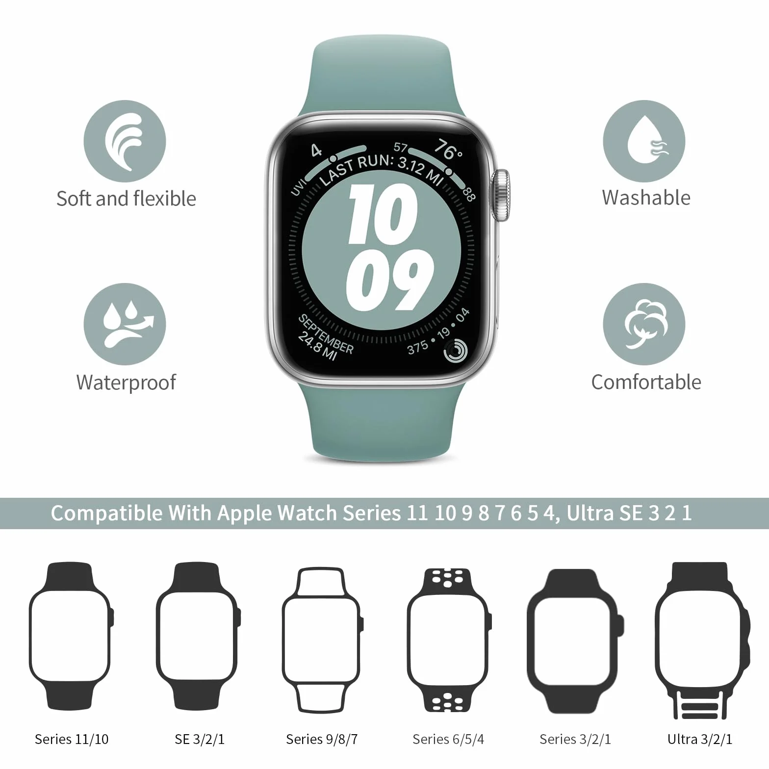 Zestaw 6 pasków sportowych do zegarka Apple Watch 38 mm, 40 mm, 41 mm, 42 mm, 44 mm, 45 mm, miękki, silikonowy, wodoodporny, kompatybilny z iWatch Apple Watch serii 7, 6, 5, 4, 3, 2, 1, SE, dla kobiet