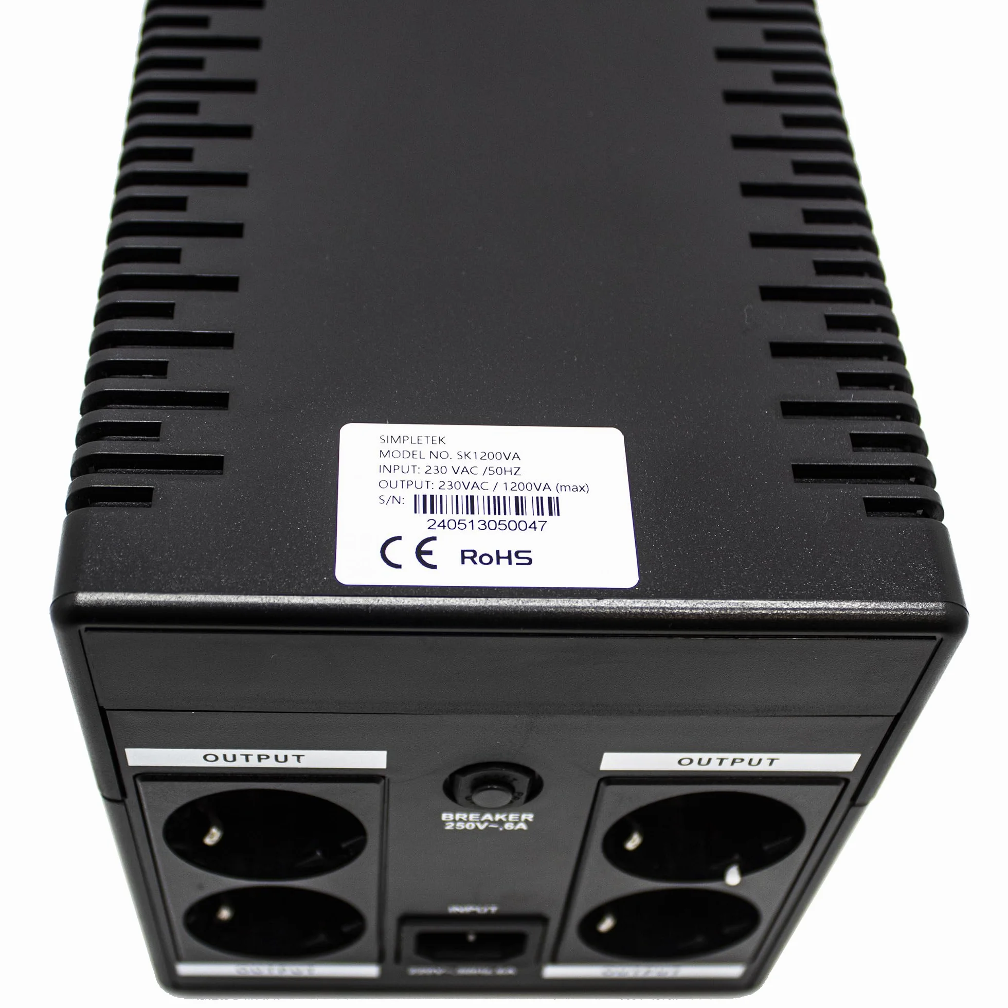 SIMPLETEK - Zasilacz awaryjny UPS 1200 VA 720 W 4 gniazda AVR PC Ochrona przeciwprzepięciowa do modemu monitora DVR | SK1200VA A1200VA | Kabel zasilający w zestawie