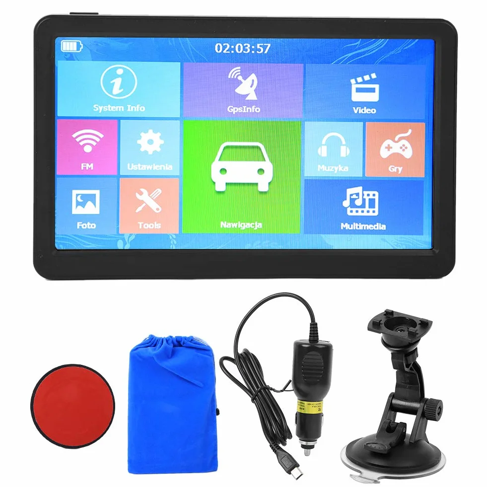 aqxreight Nawigacja GPS do samochodu, 9-calowa uniwersalna nawigacja GPS 256 MB 8G HD pojemnościowy ekran dotykowy zamiennik do samochodów osobowych i ciężarowych (mapa europejska)