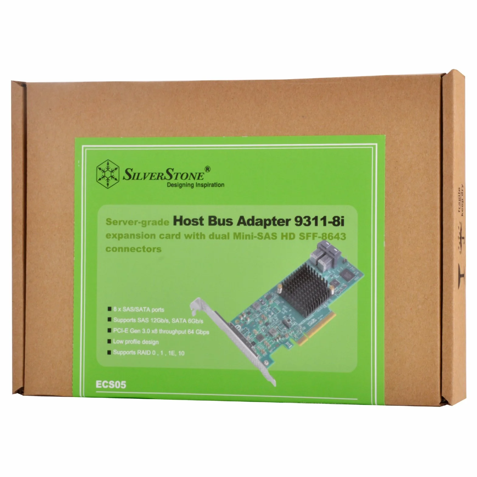 SilverStone SST-ECS05 – Serwerowa karta PCI-E Express Card Gen 3.0 x8 SAS (12 Gb/s) / SATA (6 Gb/s) kontroler portów LSISAS3008, obsługuje niskoprofilowy, RAID 0,1,1E, 10