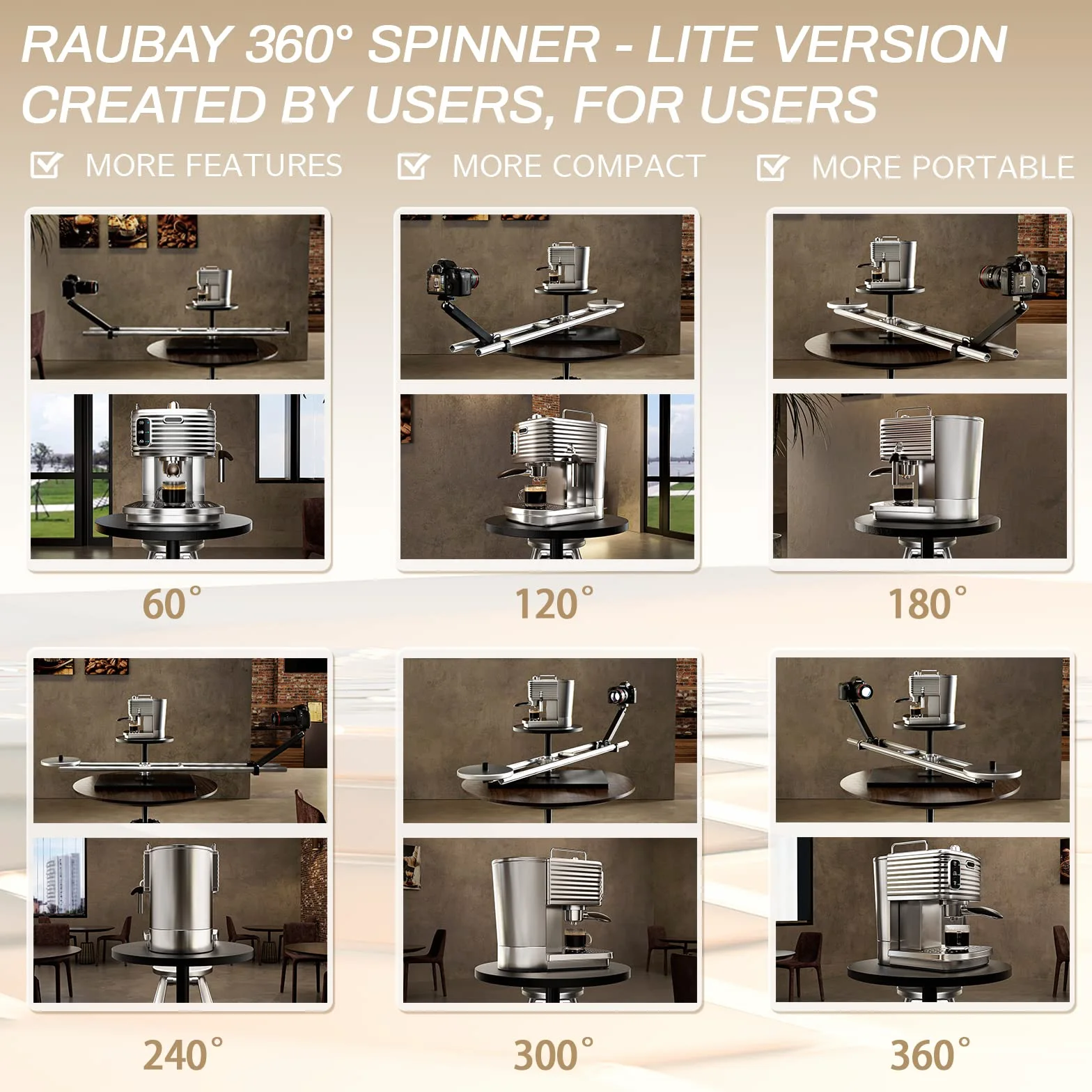 RAUBAY Spinner 360 stopni (wersja Lite), profesjonalny talerz obrotowy do fotografii, platforma do zdjęć wideo, obrotowy suwak kamery do komercyjnych filmów, zdjęć jedzenia, fotografii produktów,