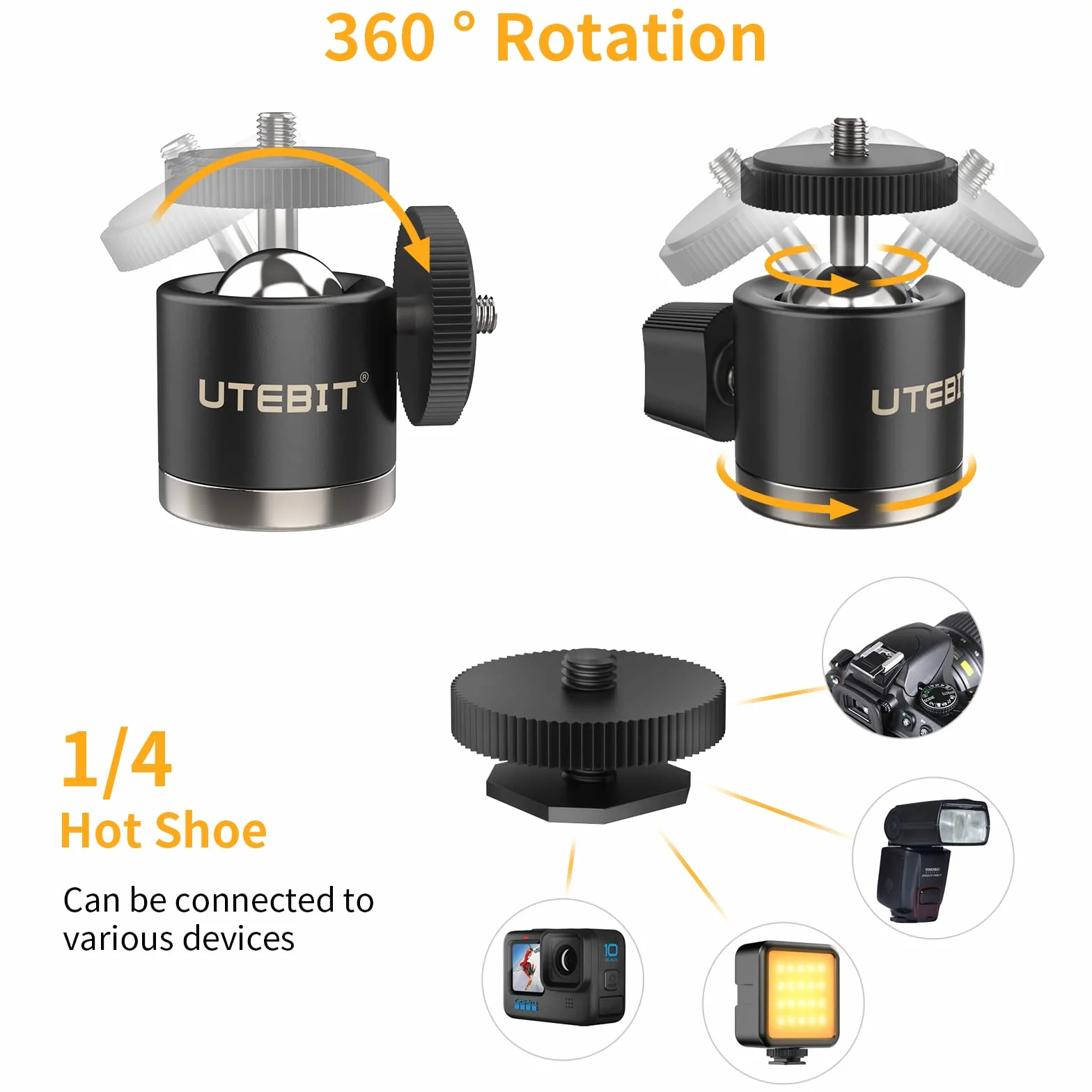 UTEBIT Uchwyt magnetyczny, narzędzie z głowicą kulową obracaną o 360°, super magnetyczna podstawa magnetyczna 88 mm z uchwytem na smartfon, uchwyt magnetyczny kompatybilny z kamerą GoPro, kamerą