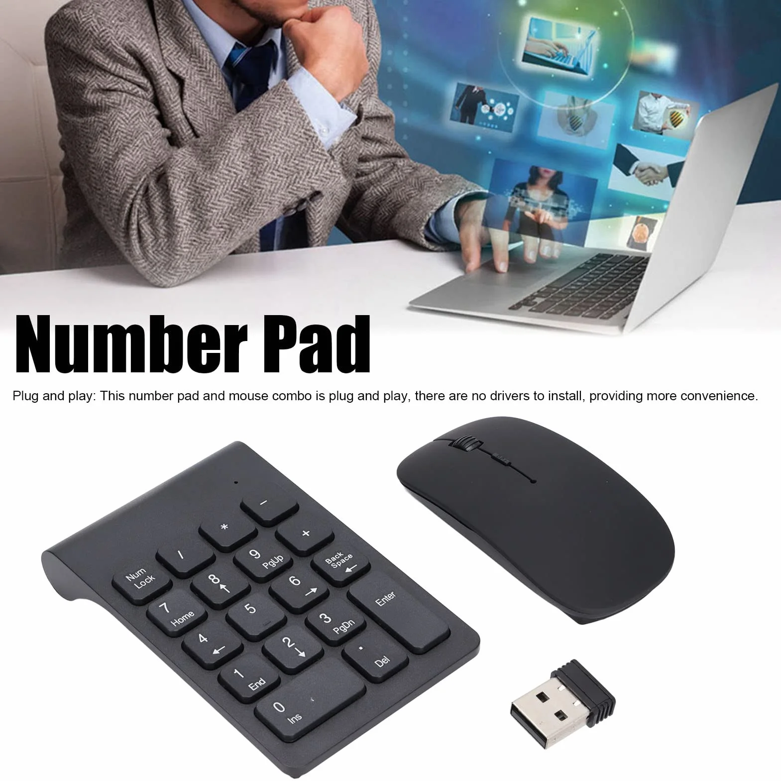 Zestaw Klawiatury Numerycznej z myszką 2,4 GHz Bezprzewodowe, Plug and Play, 1200 DPI, Przenośny Rozmiar, Szeroka kompatybilność