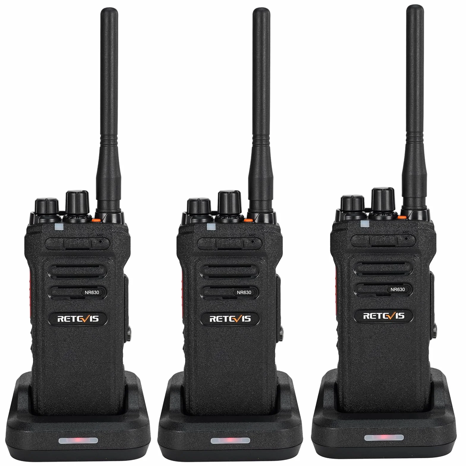 Retvis NR630 Walkie Talkie dla Dorosłych, Długi Zasięg, IP67 Waterproof 2 -Way Radio, Anulowanie Szumów, Połączenie Grupowe, 2800 mAh Walkie Talkie na Plac Budowy, Wykonawca (czarny, 3PC)