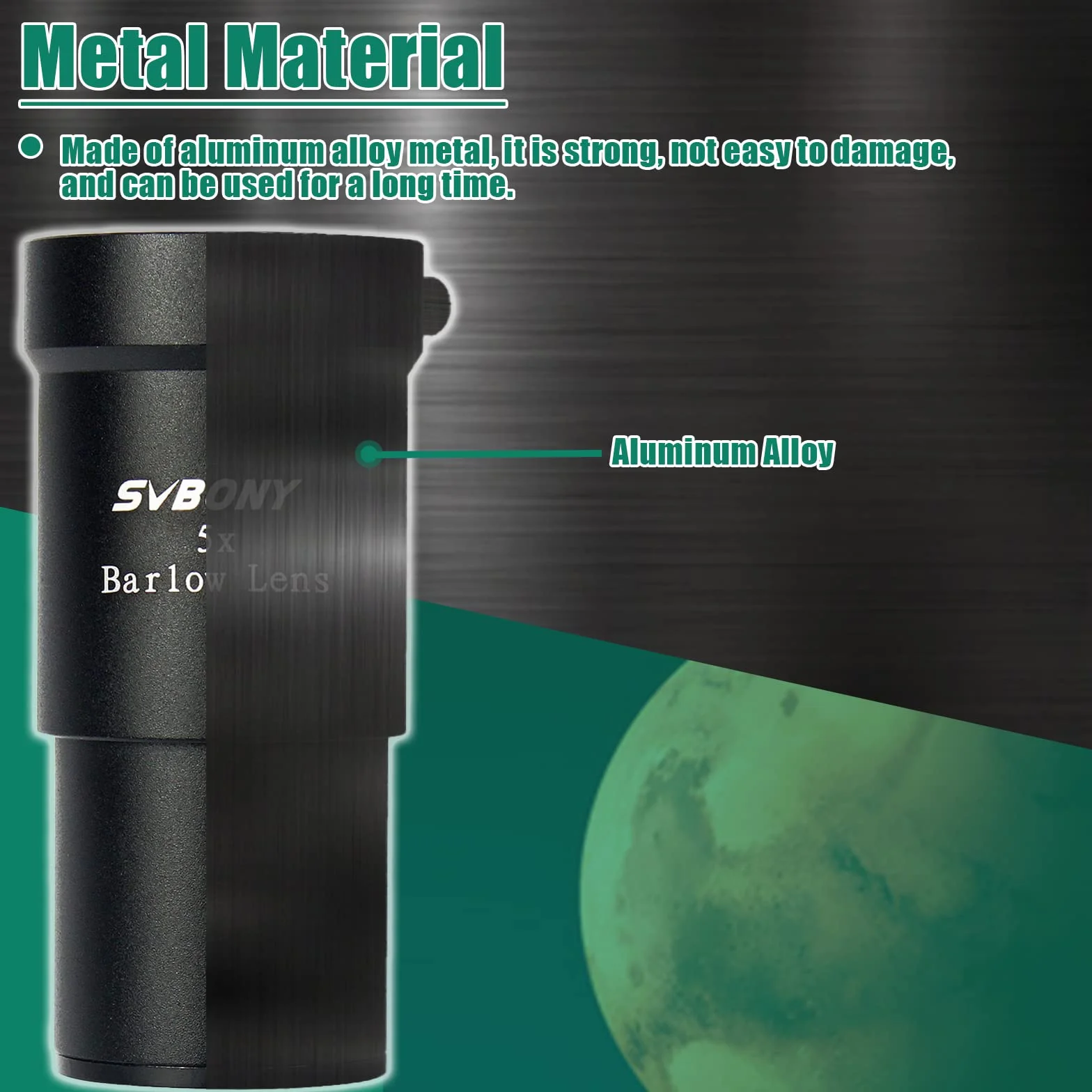 Svbony Soczewka Barlow 5x 1,25" Metalowa do Obserwacji Planetarnych | 3,2 cm, Metalowy Okular Barlowa, w pełni Powlekany, Akcesoria do Obserwacji Planetarnej i Astrofotografii