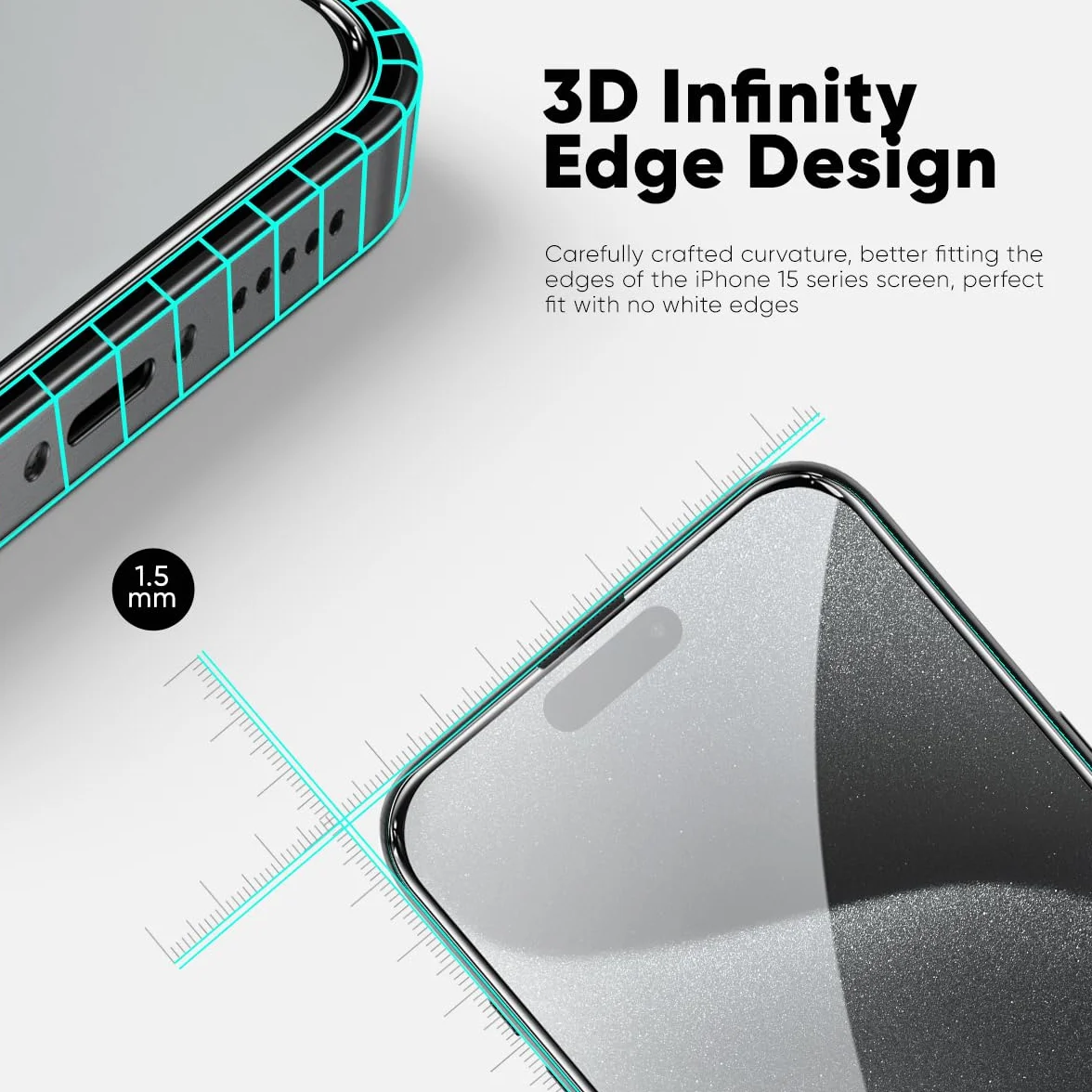 FLOLAB NanoArmour ONETIME PRO antyrefleksyjna osłona ekranu 3D do iPhone'a 15 Pro, szkło hartowane klasy muzealnej, wzmocniona krawędź, trwała, gładka, łatwa w instalacji, bez kurzu