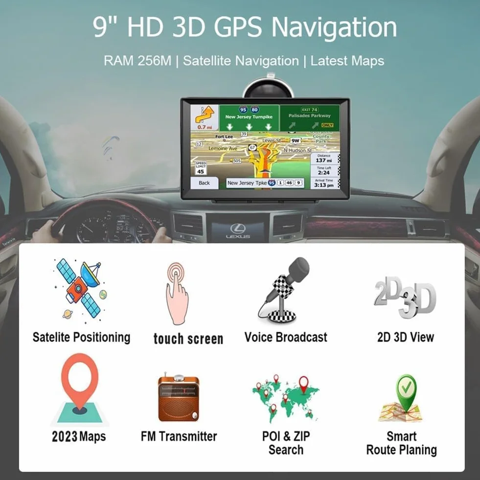 Ekran dotykowy nawigacji satelitarnej, nawigacja GPS do samochodów ciężarowych, z mapami Europy Wielkiej Brytanii 2025, ekran do odtwarzania samochodu, kamera tylna 1080P, nawigacja GPS, sterowanie