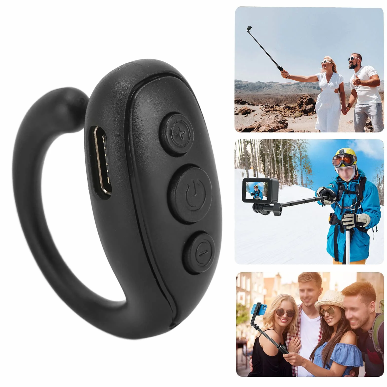 Zunate Pilot zdalnego sterowania Bluetooth do telefonu komórkowego, ABS kształt pierścienia Bluetooth, pilot zdalnego sterowania, Bluetooth, bezprzewodowy przycisk do selfie, zatrzask, migawka, pilot, do smartfonów, tabletów, czarny