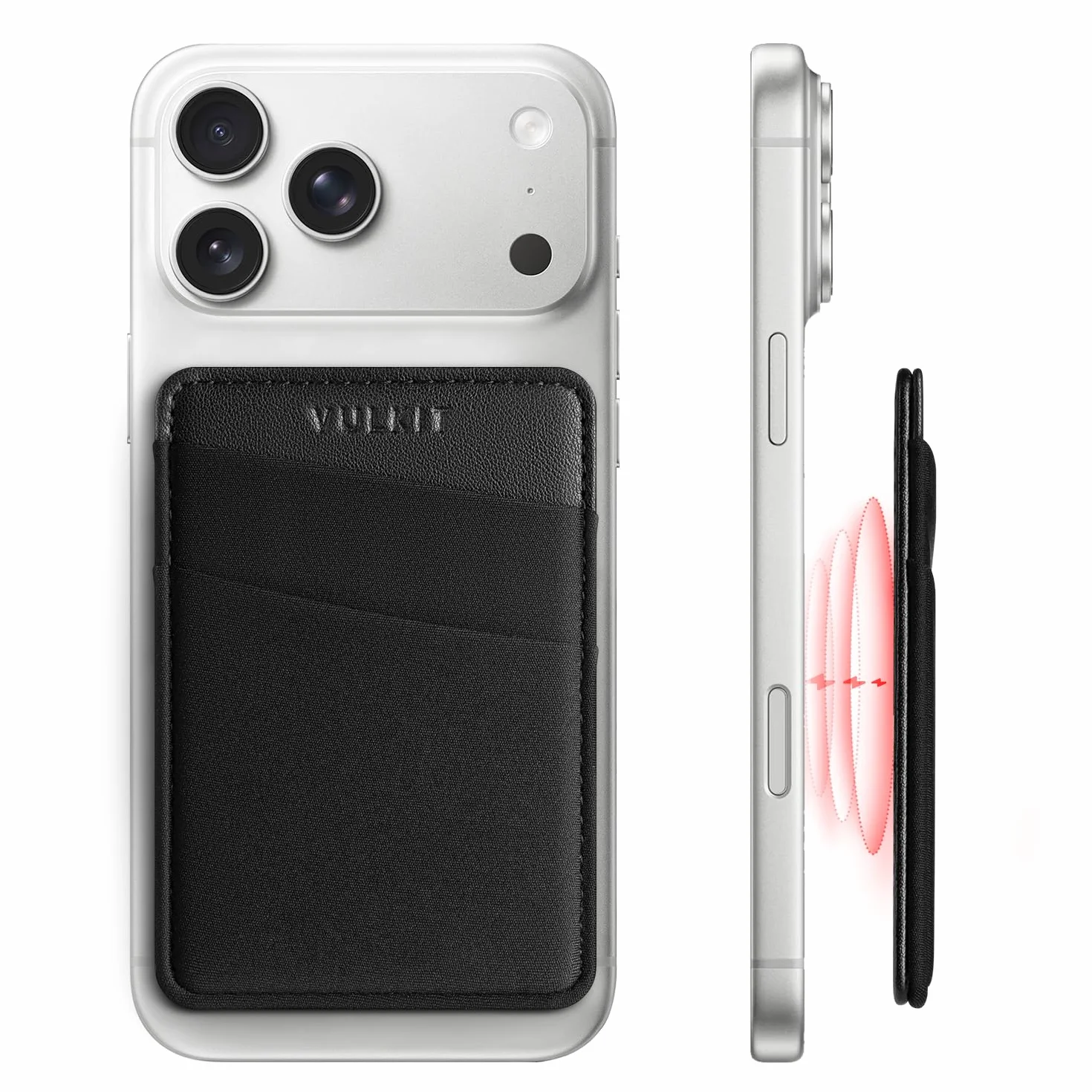 VULKIT Magsafe portfel kompatybilny z iPhone 15/14/13/12, elastyczny uchwyt na karty RFID z lycry z magnesem MagSafe, czarny, Minimalistyczny