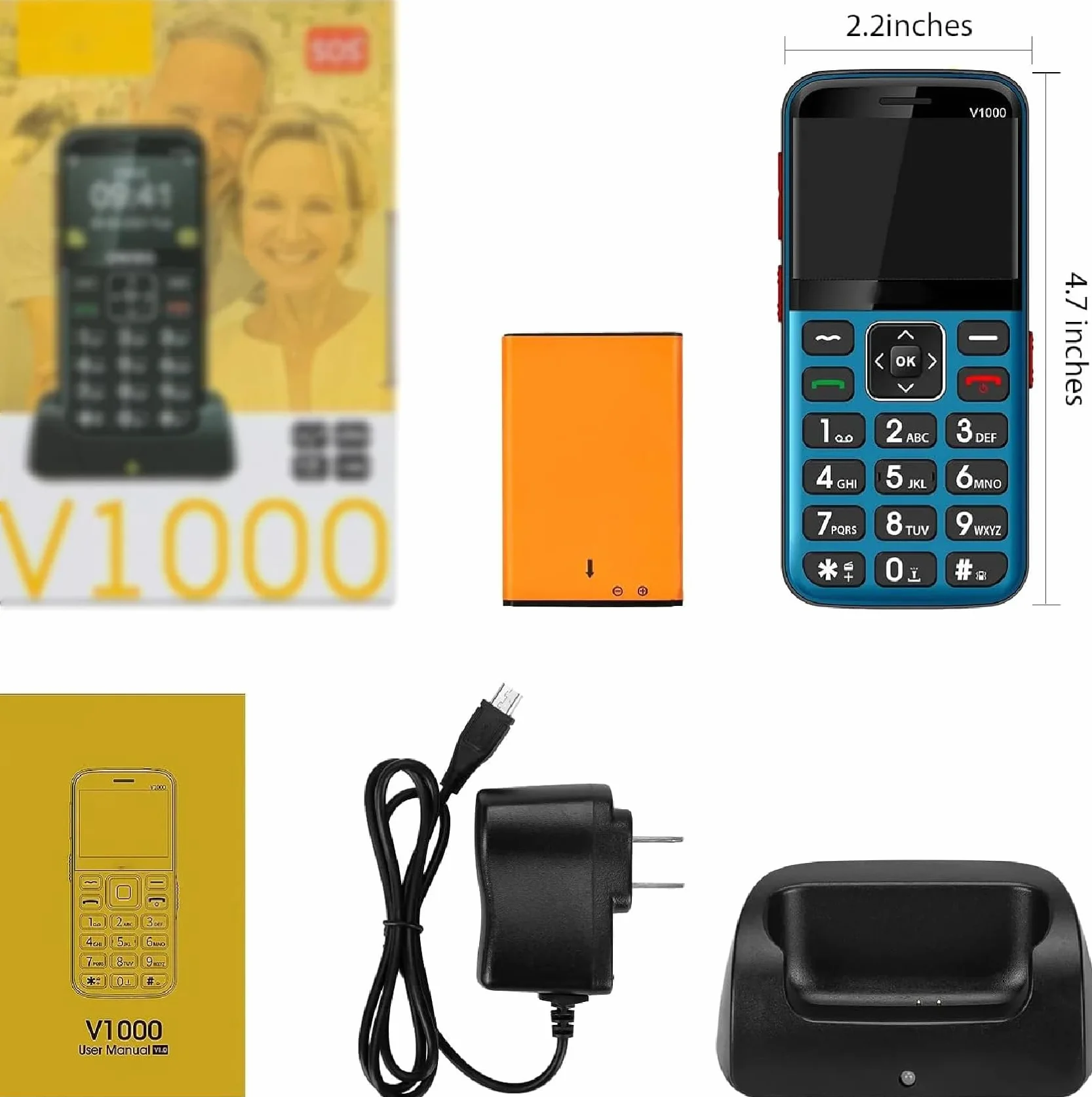 Telefon komórkowy dla seniorów z dużymi przyciskami, odblokowany ekran 2,31-calowy telefon komórkowy dla seniorów z SOS i latarką, bateria 1700 mAh, łatwa obsługa