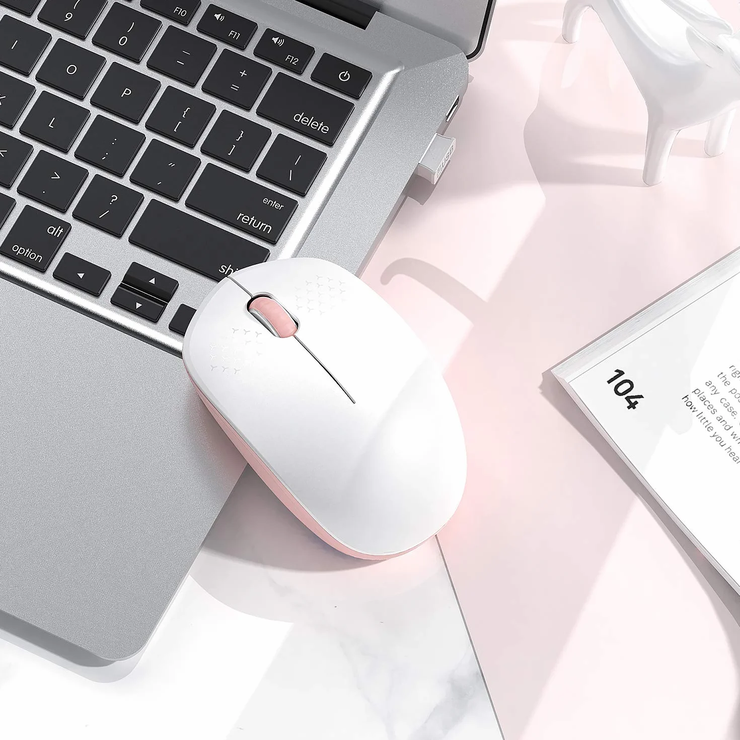 Bezprzewodowa mysz, bezgłośna mysz 2,4 G z odbiornikiem USB, przenośna mysz komputerowa Seenda do komputera, tabletu, laptopa, notebooka, różowa i biała