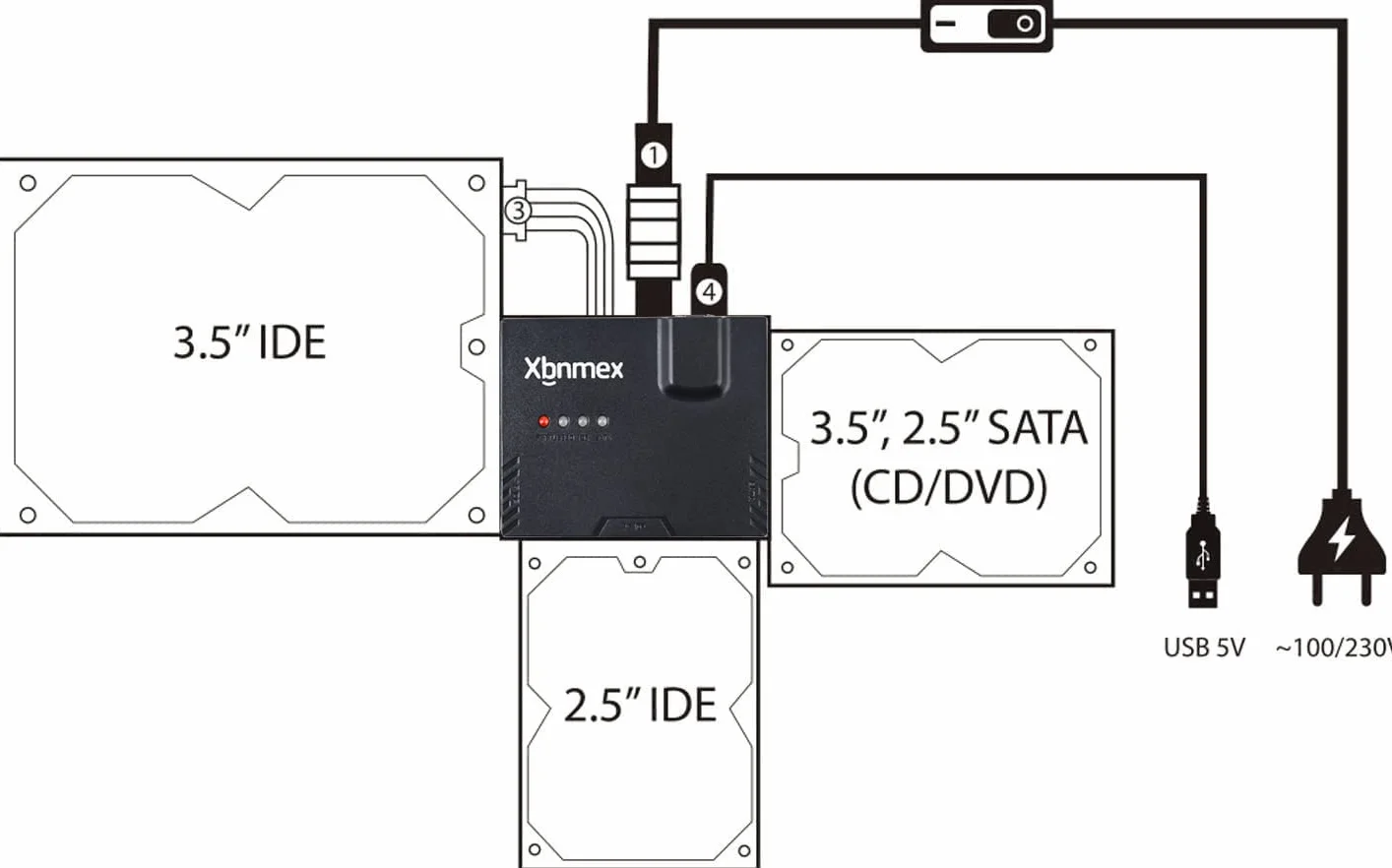 Kabel IDE SATA do USB 3.0 IDE SATA PATA USB 3.0 dysk twardy do dysku twardego 2,5" 3,5" HDD z zewnętrznym zasilaczem AC 12 V 2 A (czarny)