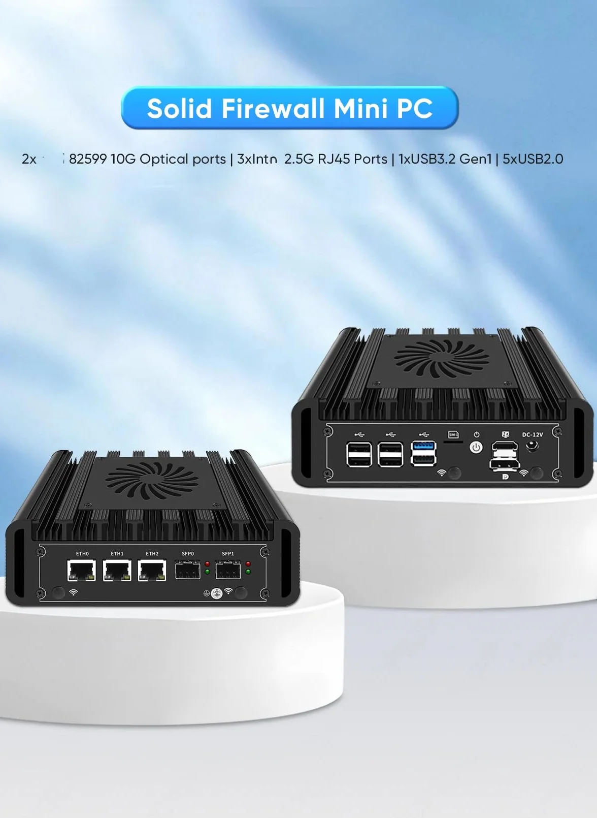 Mini PC N300 Firewall Hardware Inte l82599ES 2 x 10 GbE SFP+, 3 x i226V 2.5GbE LAN OPNsense Appliance, AES-NI, 2HD, BEZ RAM BEZ SSD