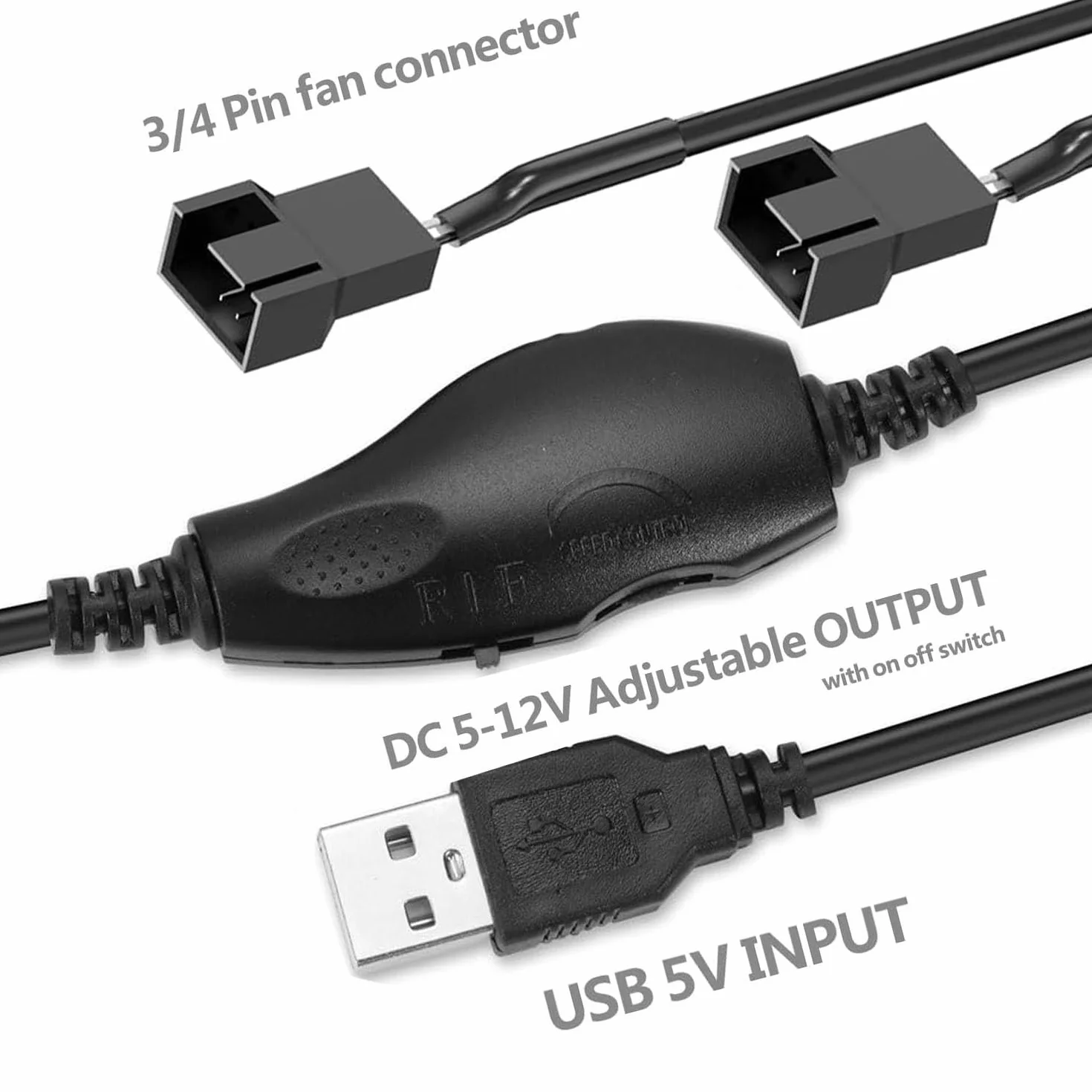 RUNCCI-YUN Regulator wentylatora 12V USB,USB DC 5V Booster do 12V 2 pin regulator prędkości wentylatora z 3/4 pin kabel zasilacza wentylatora(1 do 2)