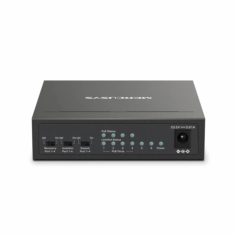 MERCUSYS MS106LP TP-Link Switch PoE 6 portów Ethernet, 40 W dla wszystkich portów PoE, 4 porty PoE+ 30W 802.3af/at, przełącznik Ethernet, przełącznik RJ45, metalowa obudowa, listwa zasilająca