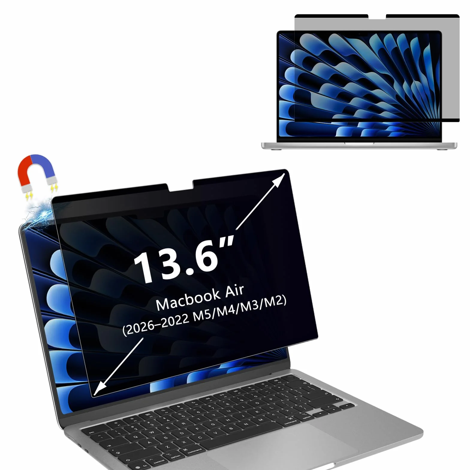 Magnetyczna folia prywatności do MacBook Air 13" (2026-2022 M5/M4/M3/M2), Mac Laptop Privacy Screen 13,6", Anti-Peep filtr niebieskiego światła, zdejmowana ochrona wyświetlacza