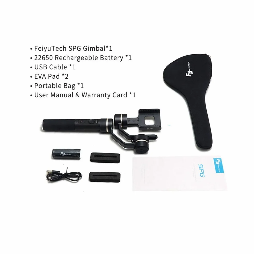 FeiyuTech SPG 3 Osiowy Stabilizator do Kamery Sportowej i Smartfona, Czarny, 1 Sztuka