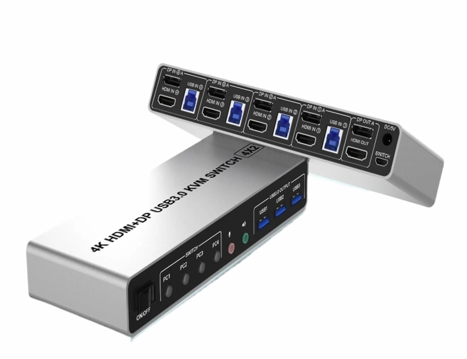 Konwertery wideo, 4K @ 60 Hz USB 3.0 Displayport + Przełącznik KVM 2 monitory 4 komputery, 4-portowy podwójny monitor + DP Przełącznik monitora dla 4 komputerów