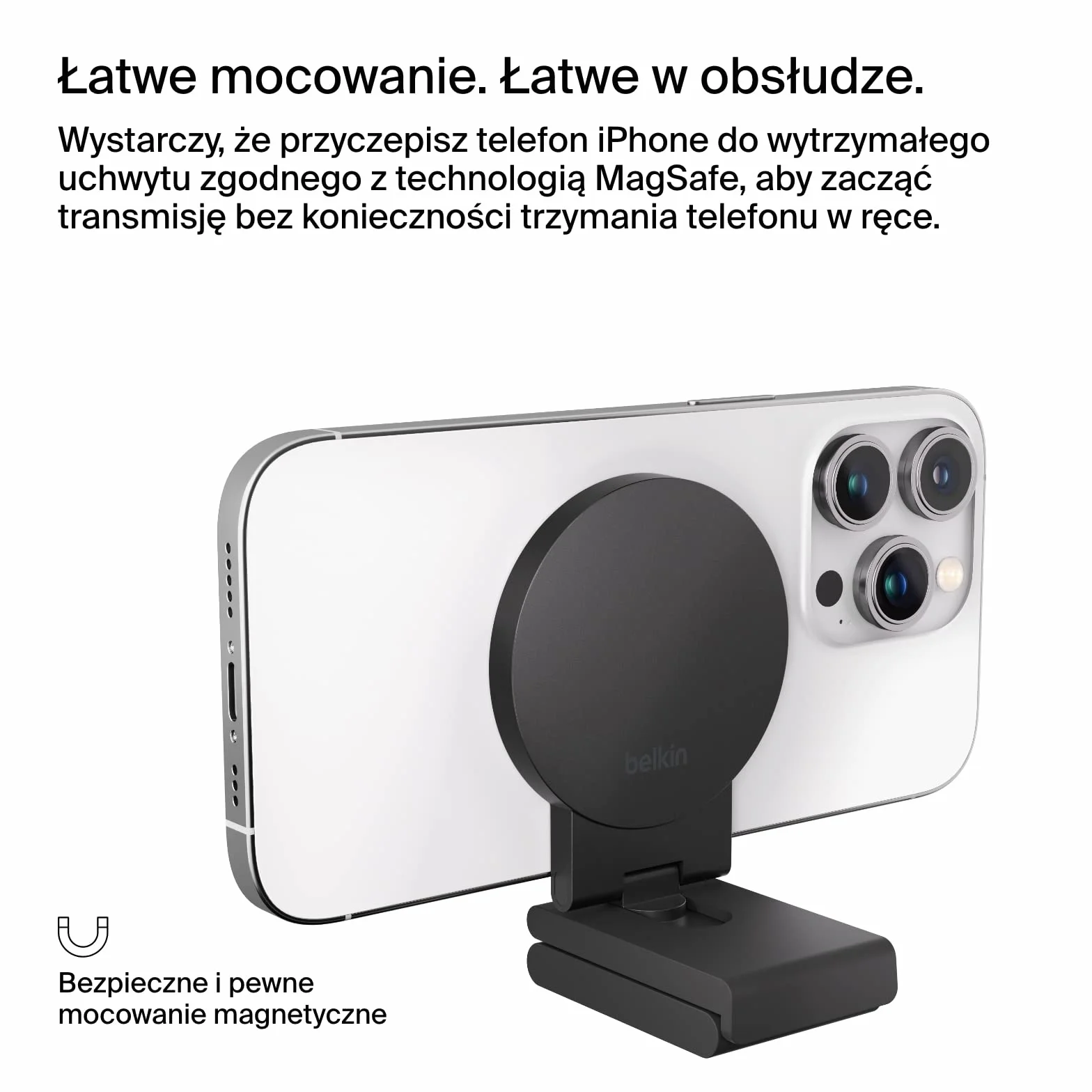 Belkin Uchwyt na kamerę ciągłą MagSafe do komputerów stacjonarnych i wyświetlaczy Mac, kompatybilny z iMac 2017 i nowszymi, iMac Pro 2017, Studio Display, Pro Display XDR, iPhone Series