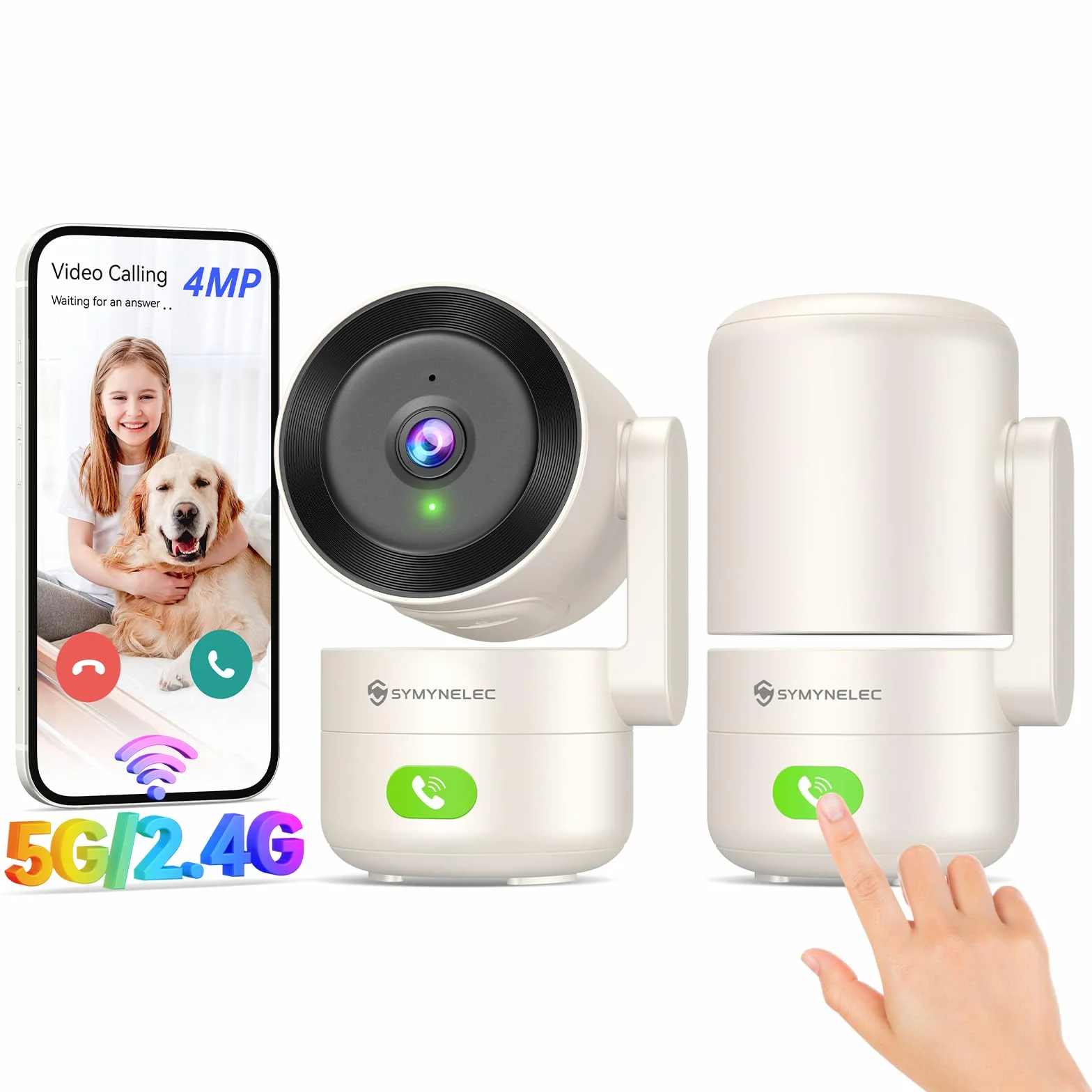 SYMYNELEC Wewnętrzna kamera WiFi 5 GHz/2,4 GHz, kamera monitorująca 2K, kamera monitorująca 360°, kamera bezpieczeństwa z wykrywaniem ruchu, noktowizorem, dwukierunkowy dźwięk z Alexą, 2 sztuki