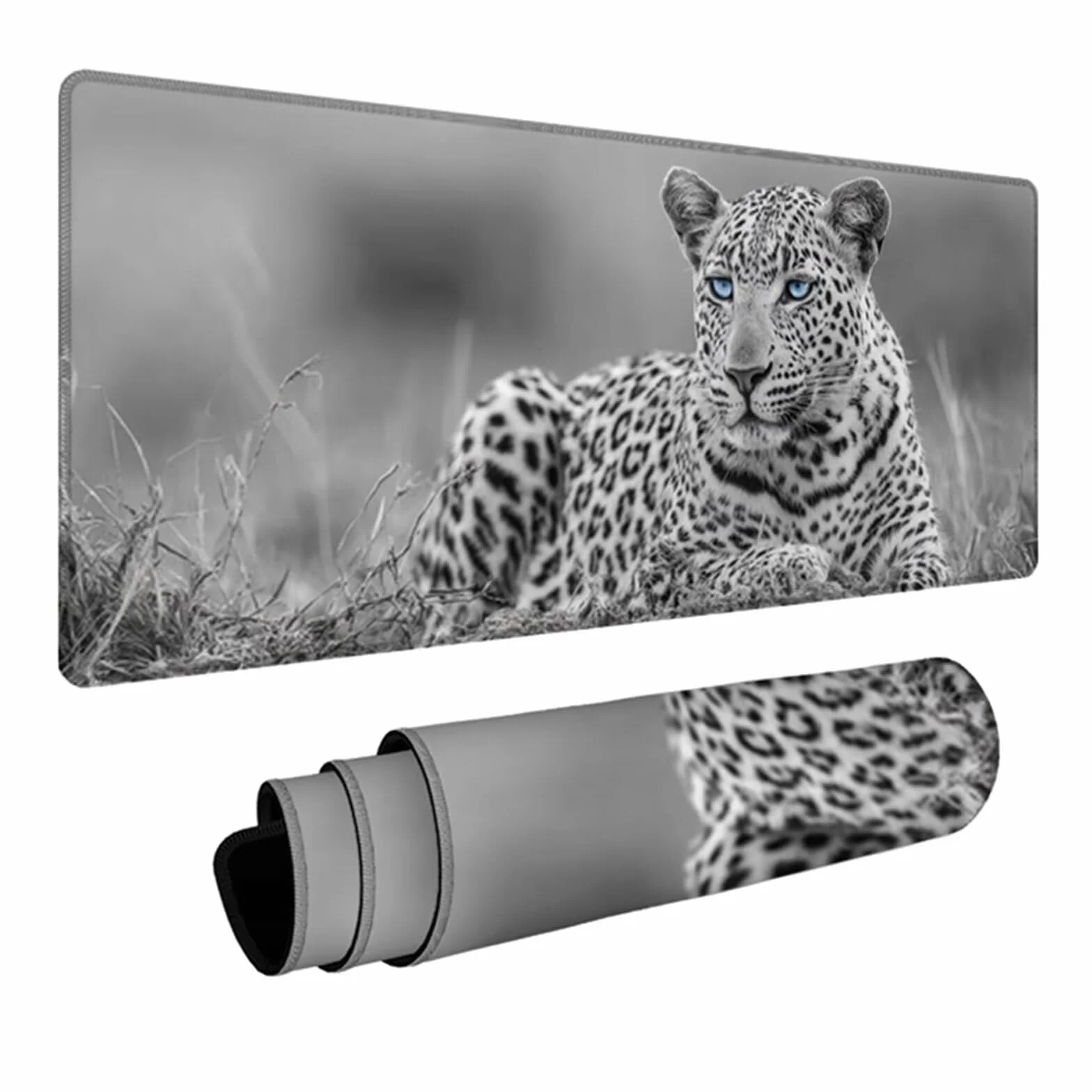 Podkładka pod mysz ze zwierzętami, 102 x 50 cm, gamingowa podkładka pod mysz, lampart, mata na biurko z antypoślizgową gumową podstawą, akcesoria do gier, podkładka pod mysz z przeszytą krawędzią