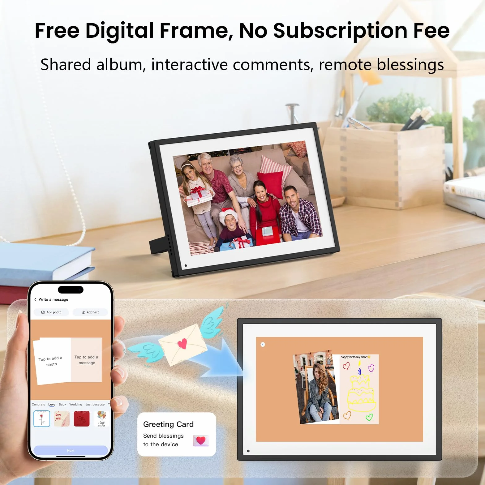 Cyfrowy planer rodzinny 10,1" Smart Frame z aplikacją Sync – intuicyjny kalendarz stołowy (1280 x 800), Dual-WLAN (2,4/5 GHz), elektroniczna ramka na zdjęcia i planer posiłków dla rodziny i seniorów