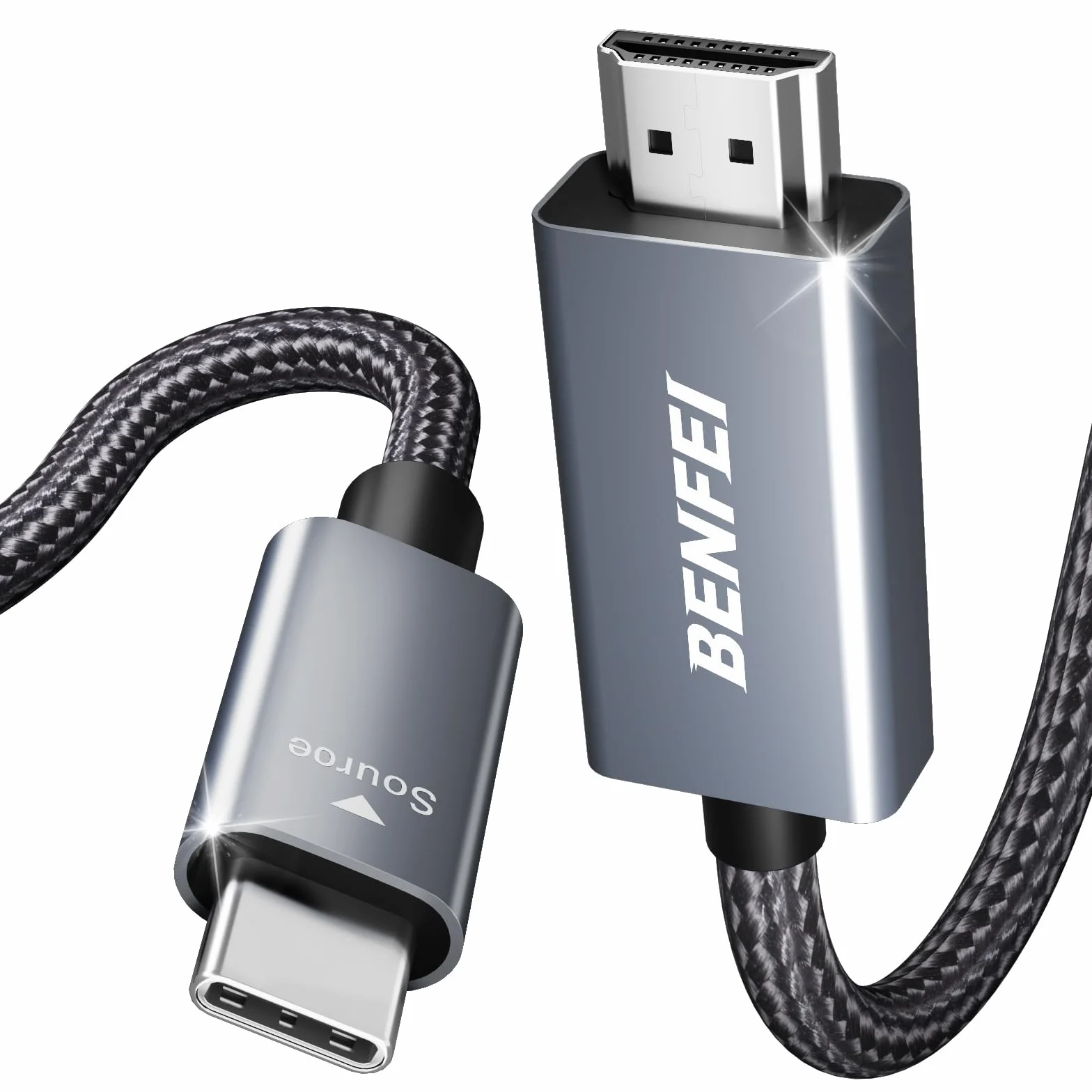 Kabel BENFEI USB C na HDMI o długości 15 stóp [4K@60Hz, obudowa aluminiowa, oplot nylonowy], Thunderbolt 3/4/5 Kompatybilny z iPhonem 15 Pro/Max, MacBookiem Pro/Air 2023, iPadem Pro i nie tylko