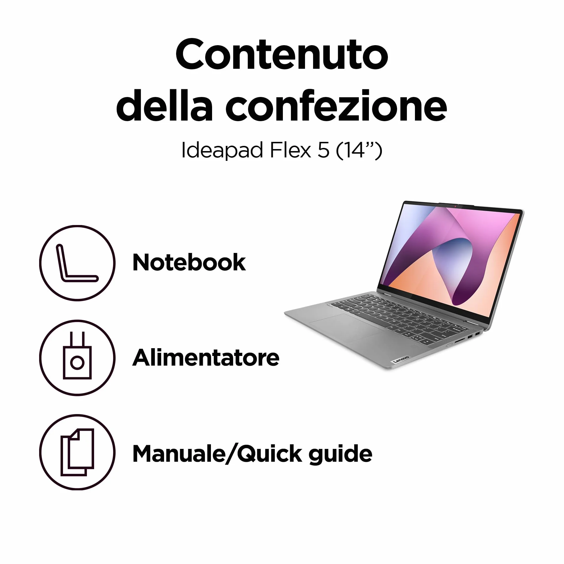 Lenovo IdeaPad Flex 5 Notebook 14" wyświetlacz WUXGA (1920 x 1200) IPS, AMD Ryzen 5 7430U, pamięć RAM 16 GB, 512 GB SSD, Windows 11 Home, w zestawie cyfrowy Lenovo - Arctic Grey