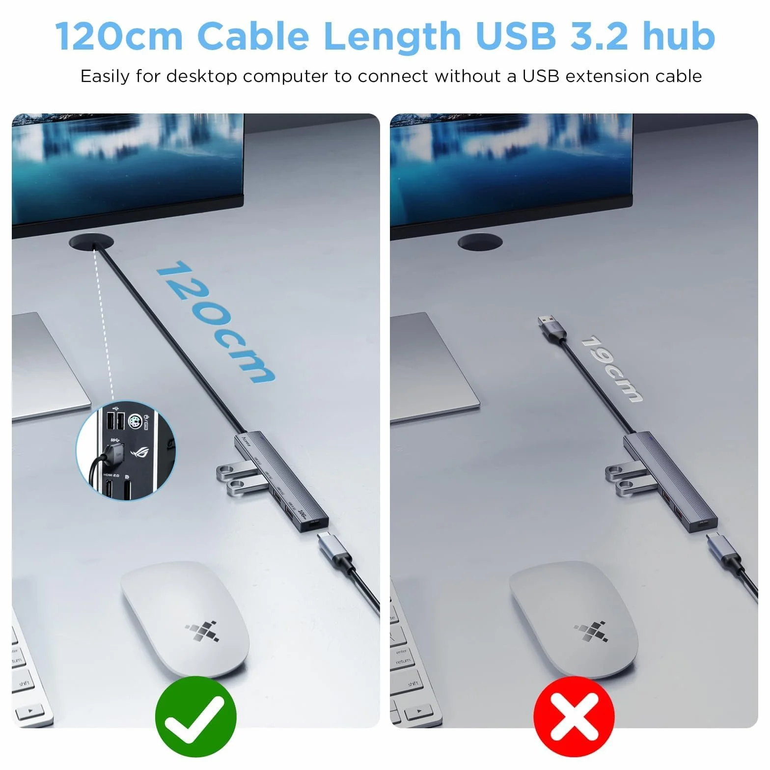 Aceele Hub USB 3.2 do 4 portów USB-A 3.2 Hub USB 3.2 z kablem przedłużonym o długości 1,2 m, 10 Gbps Wieloportowy adapter USB 3.2 Hub kompatybilny z MacBook Air/Pro, iMac itp