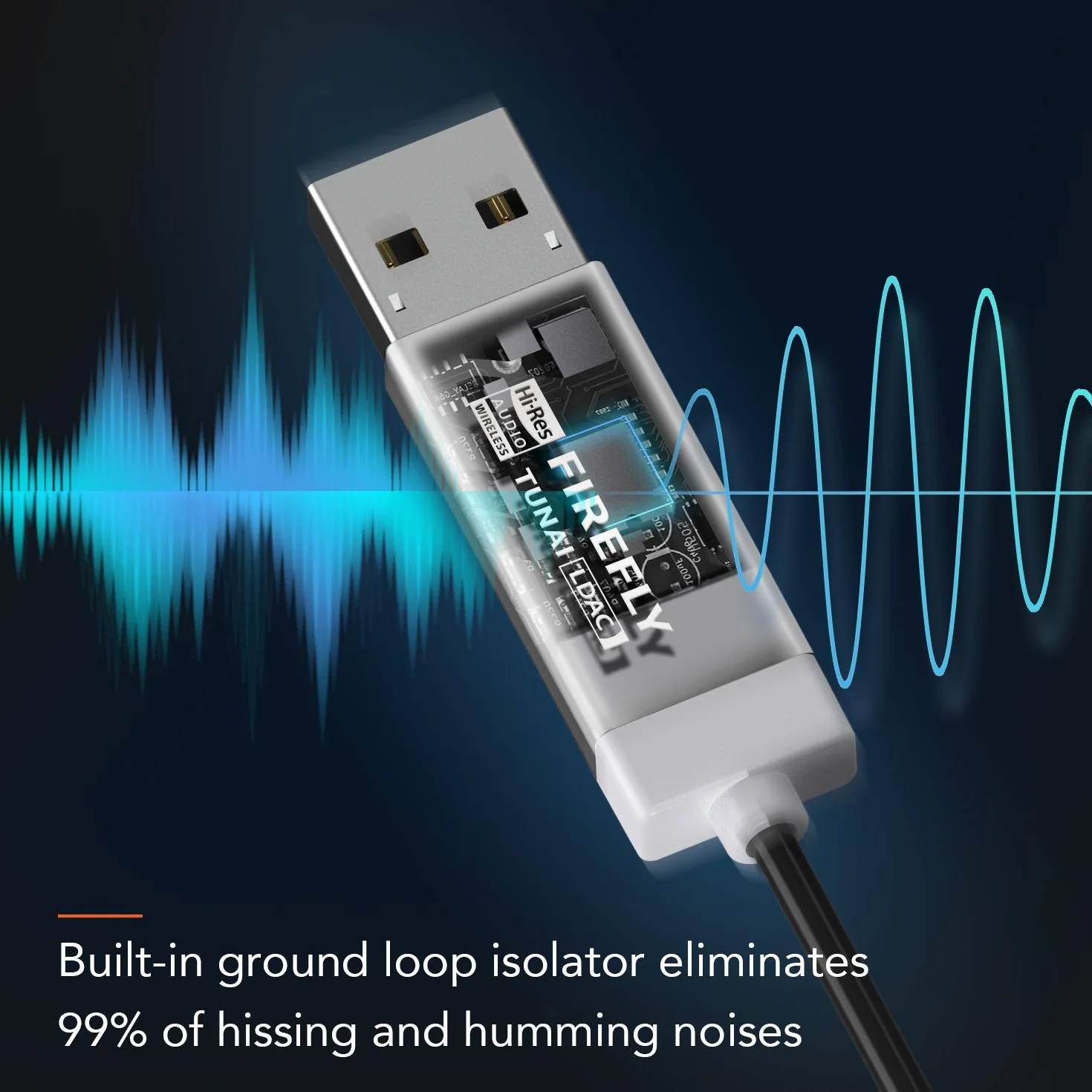 TUNAI Firefly LDAC Adapter odbiornika Bluetooth- bezprzewodowy adapter Bluetooth 5.0 do muzyki w samochodzie z USB DAC i złączem AUX 3,5 mm - automatyczne połączenie, nie wymaga ładowania
